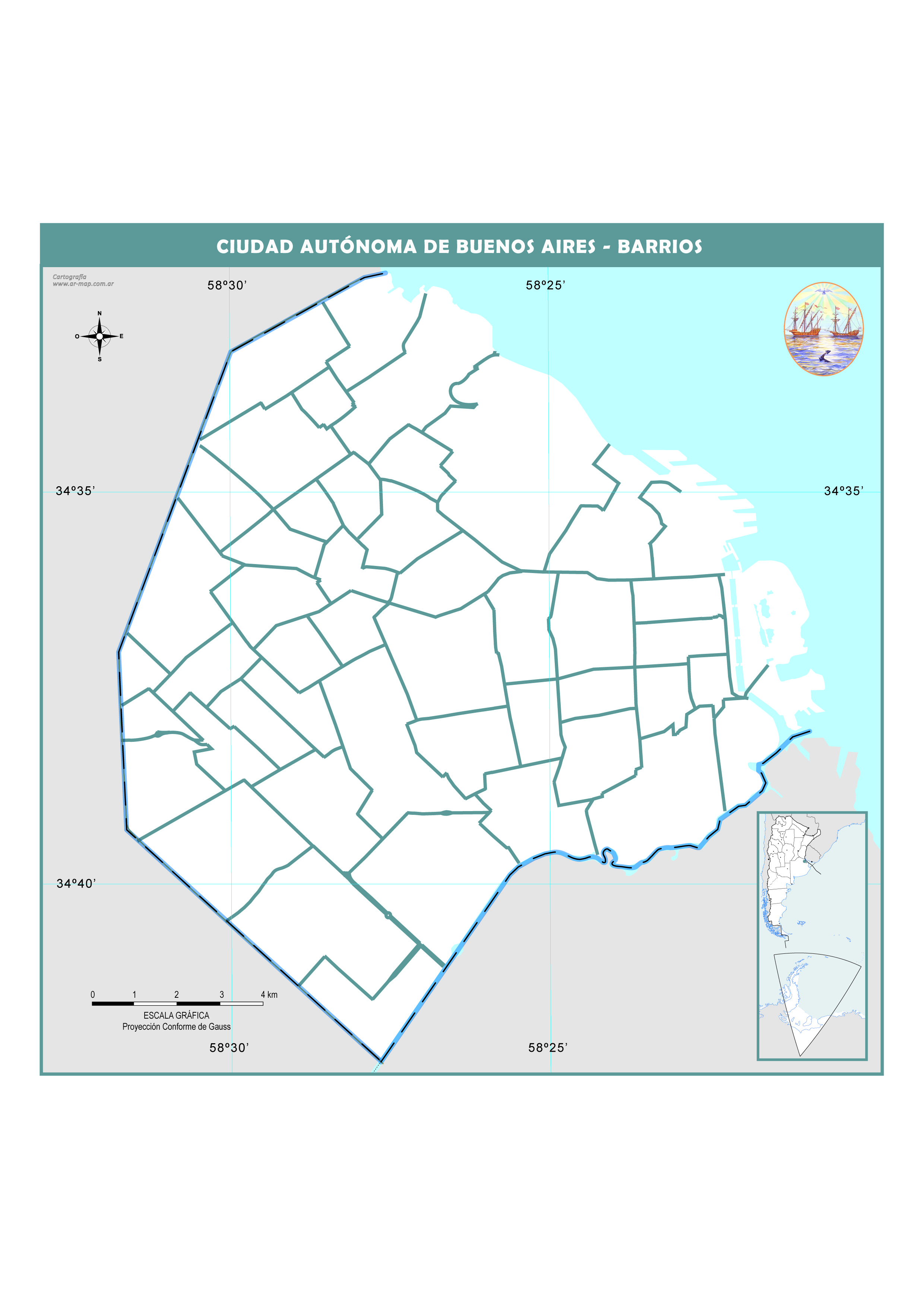 Mapa mudo político de la Ciudad Autónoma de Buenos Aires