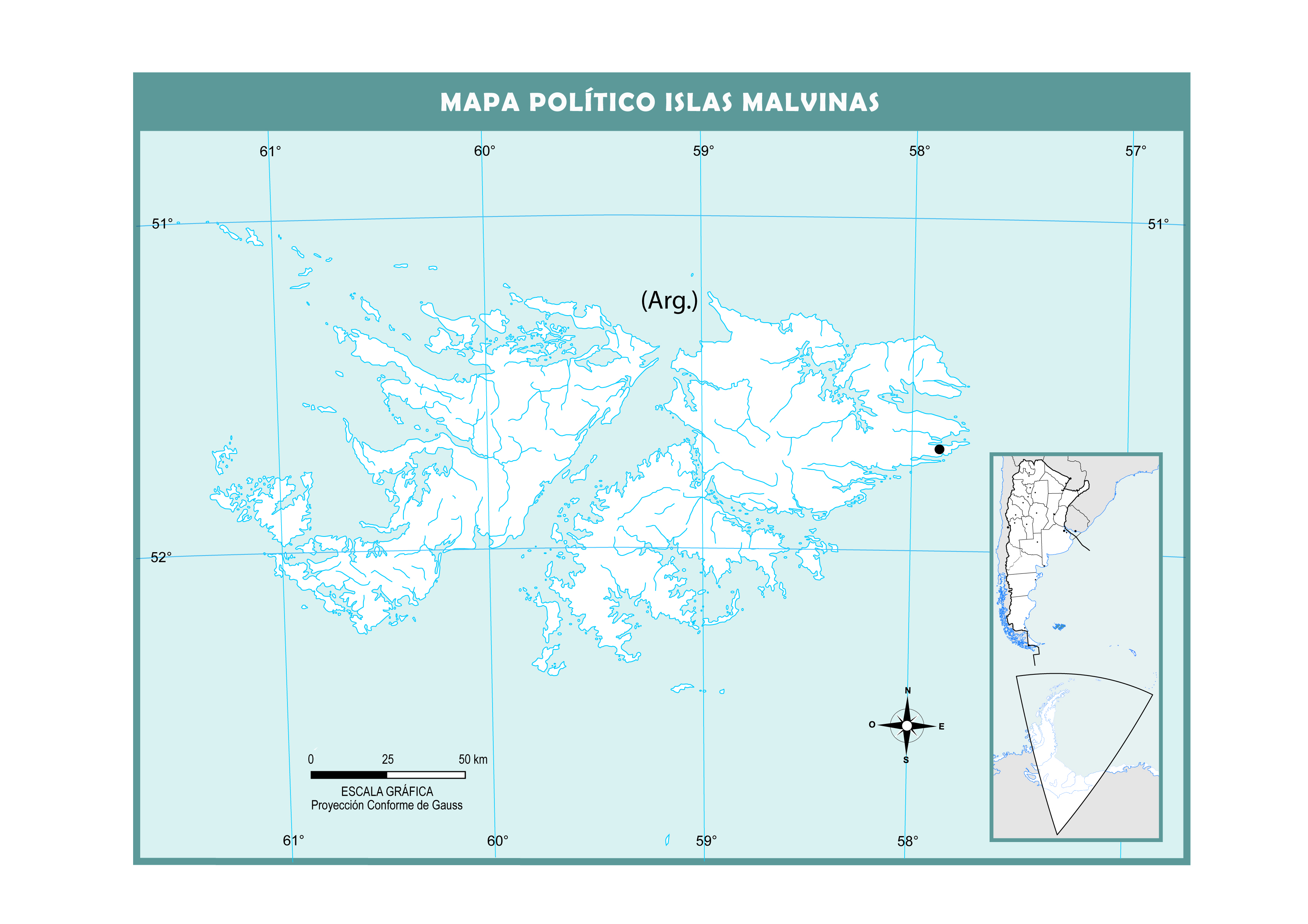 Mapa mudo político de las Islas Malvinas