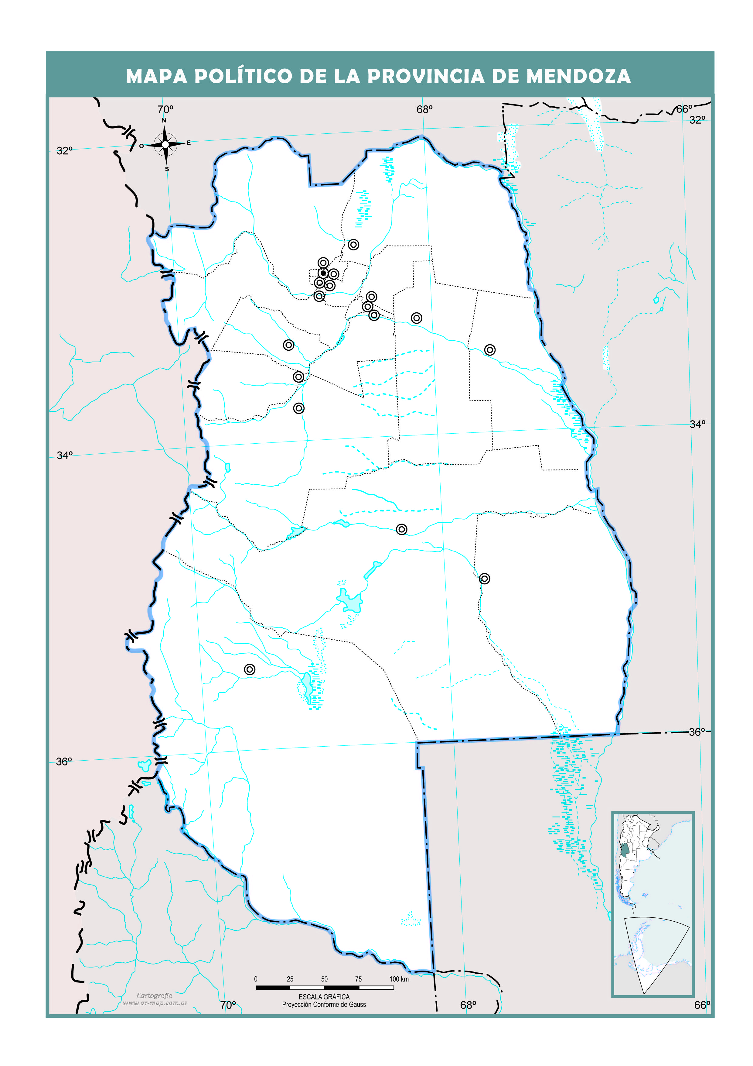 Mapa mudo político de Mendoza