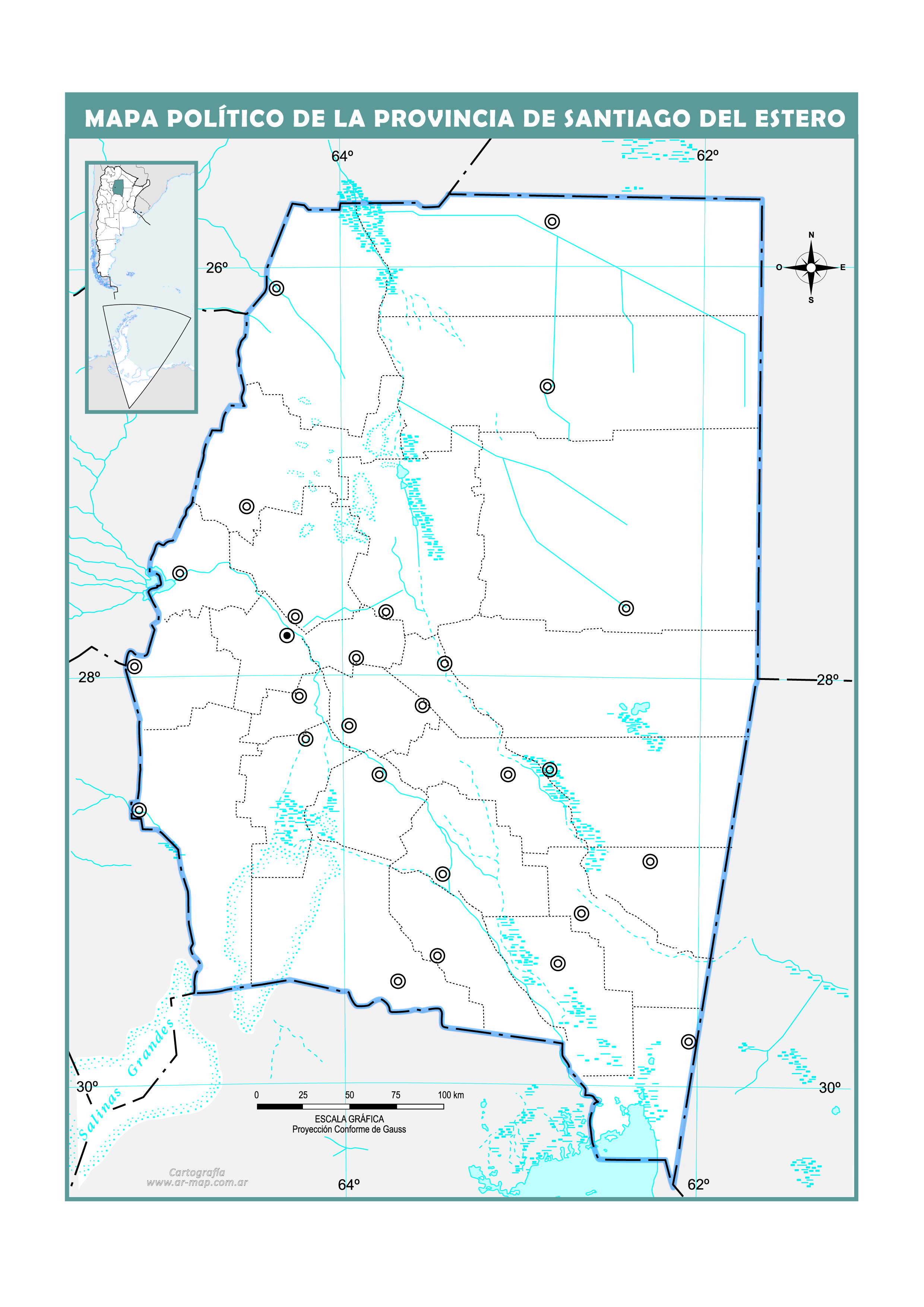 Mapa mudo político de Santiago del Estero