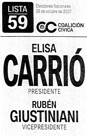 Boleta electoral de los candidatos Carrió-Giustiniani