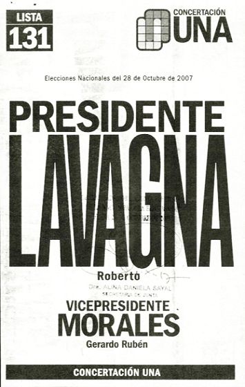 Boleta electoral de los candidatos Lavagna-Morales