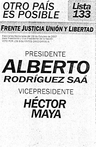 Boleta electoral de los candidatos Rodríguez Saá-Maya