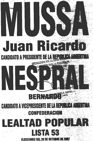 Boleta electoral de los candidatos Mussa-Nespral.