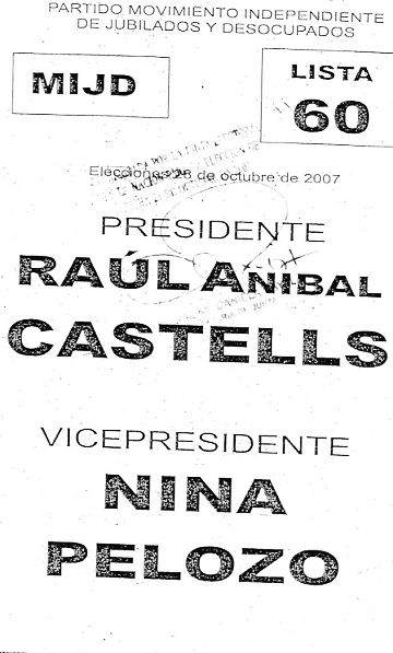 Boleta electoral de los candidatos Castells-Pelozo