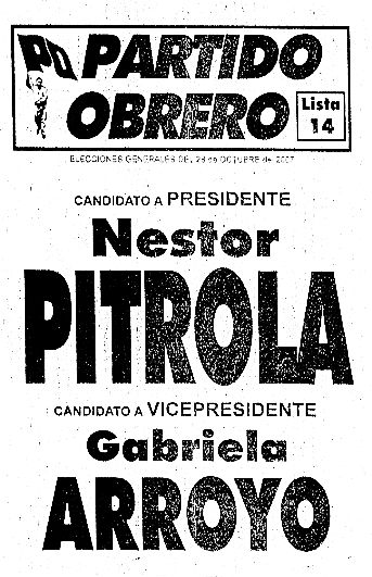 Boleta electoral delos candidatos Pitrola-Arroyo