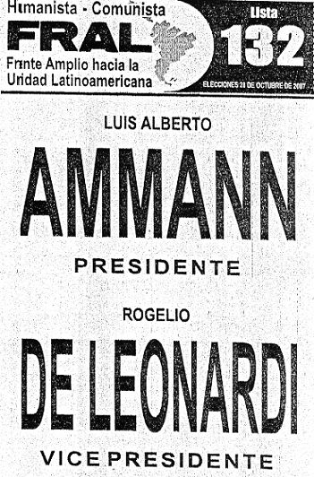 Boleta electoral de los candidatos Ammann-De Leonardi