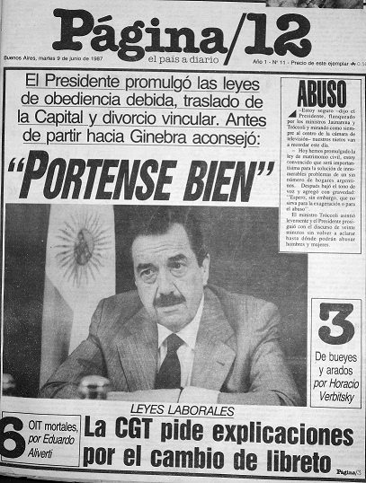 Alfonsín promulga varias leyes, Página/12, 9/06/1987.
