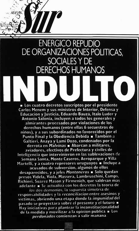 En contra del indulto, Sur, 8/10/1989.