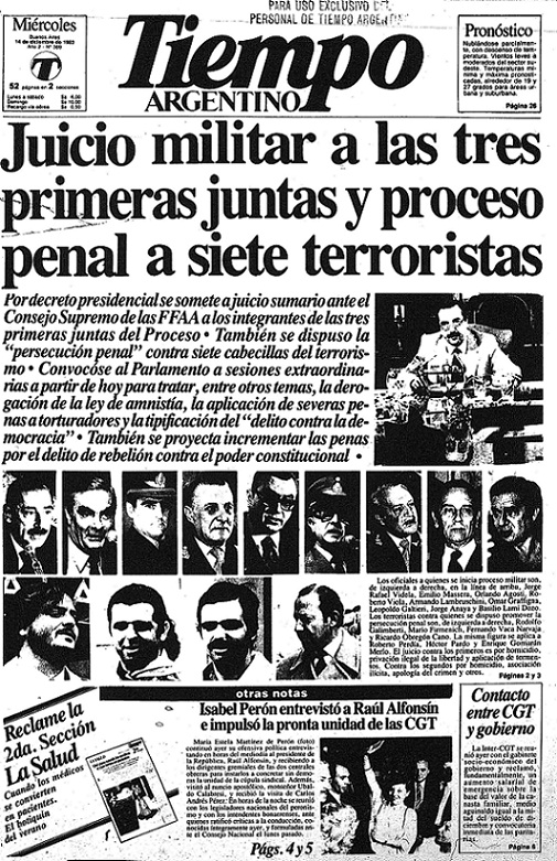 Jucio a las Juntas, Tiempo Argentino. 14 de diciembre de 1983.
