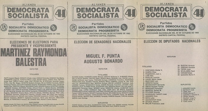 Boleta Alianza Demócrata Socialista 1983