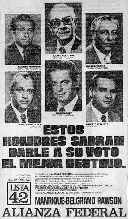 Campaña Alianza Federal. Manrique - Rawson.