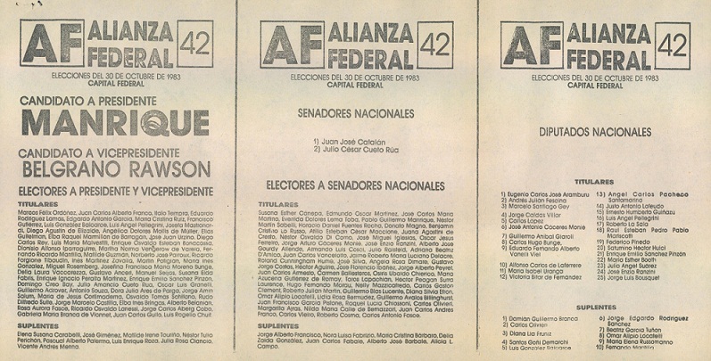 Boleta Alianza Federal 1983