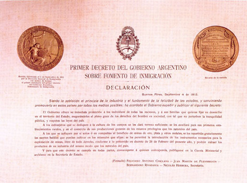 Fomento a la inmigración, 1812