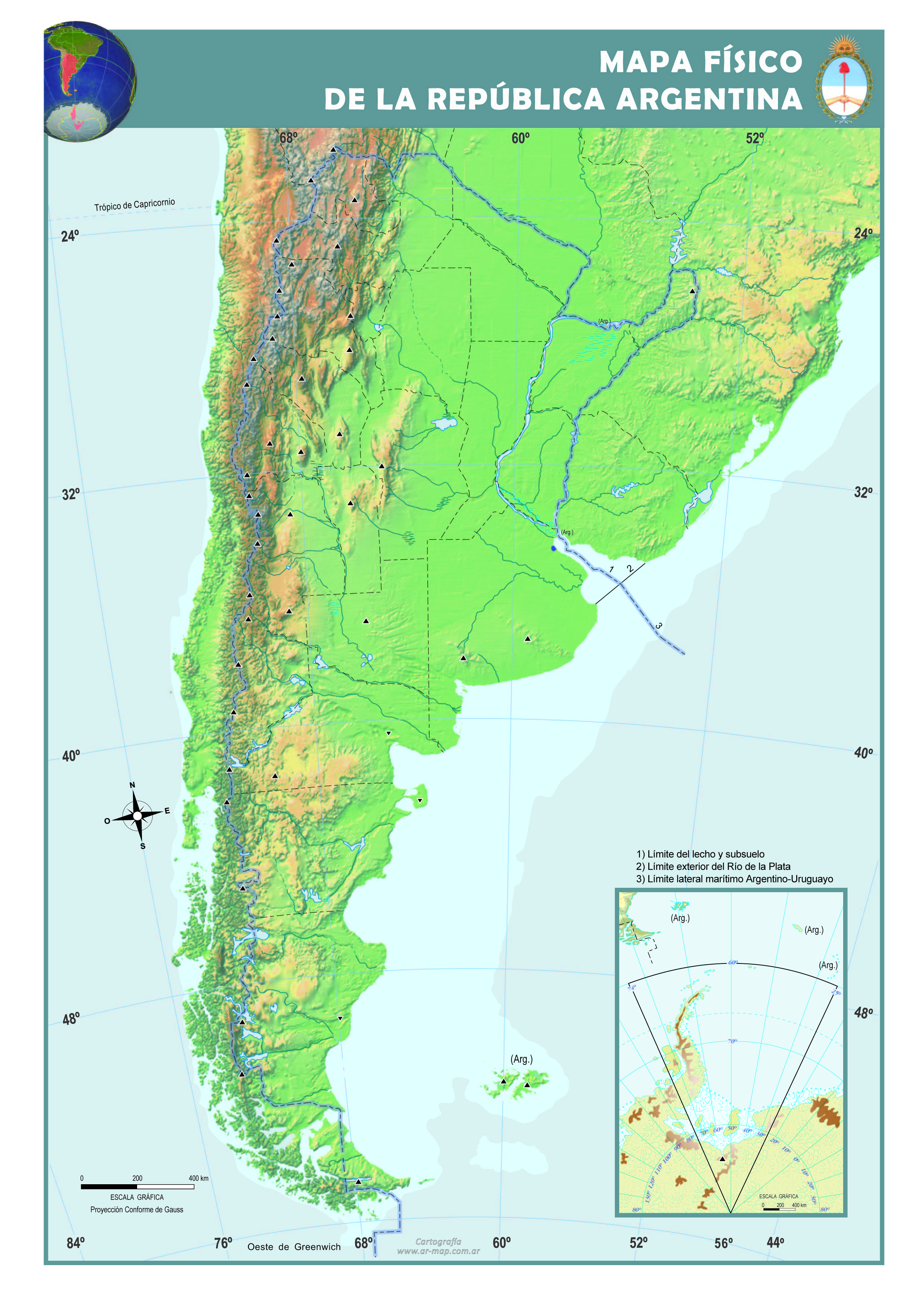 Mapa físico mudo de la Argentina