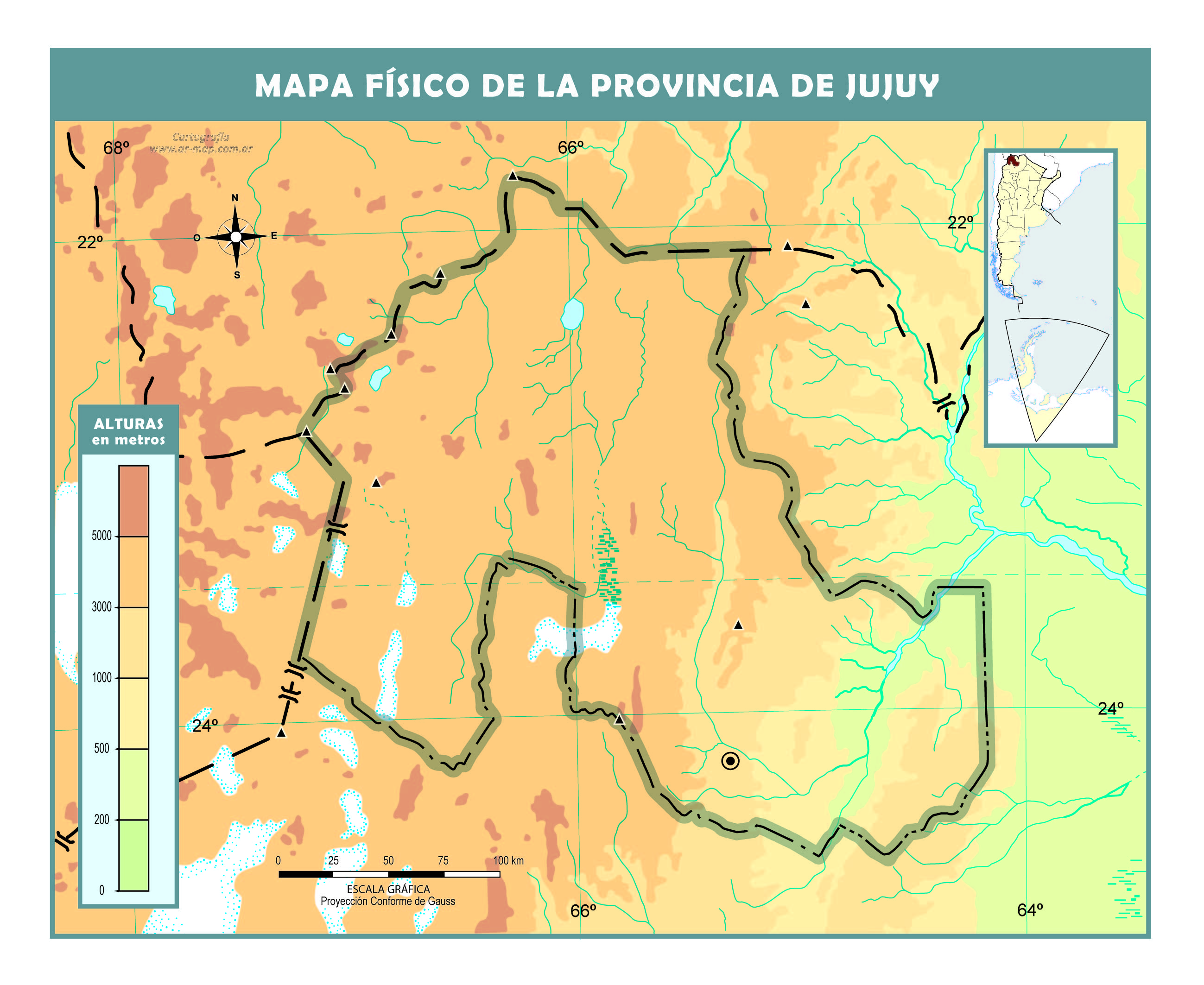 Mapa físico mudo de la provincia de Jujuy