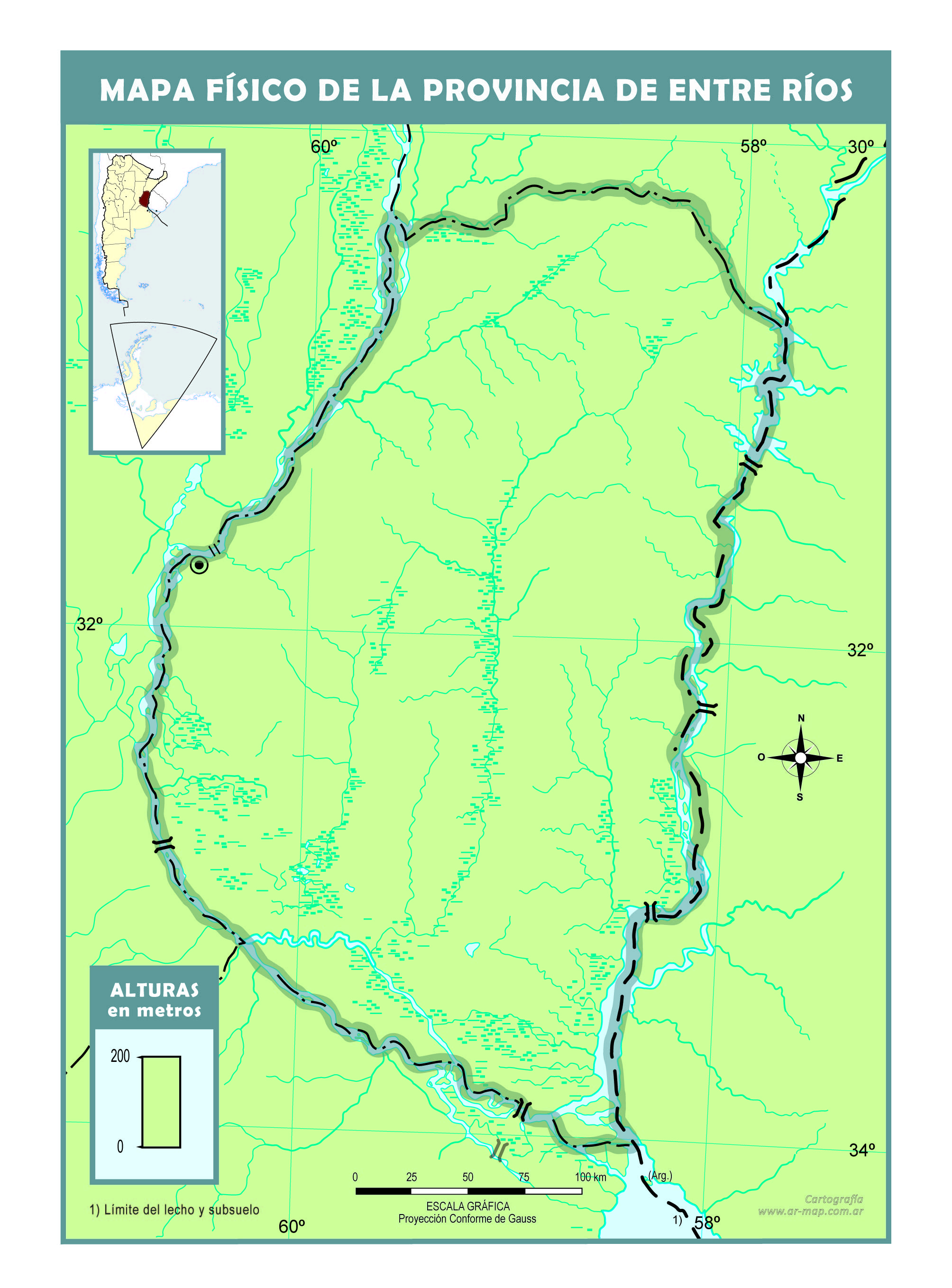 Mapa físico mudo de la provincia de Entre Ríos