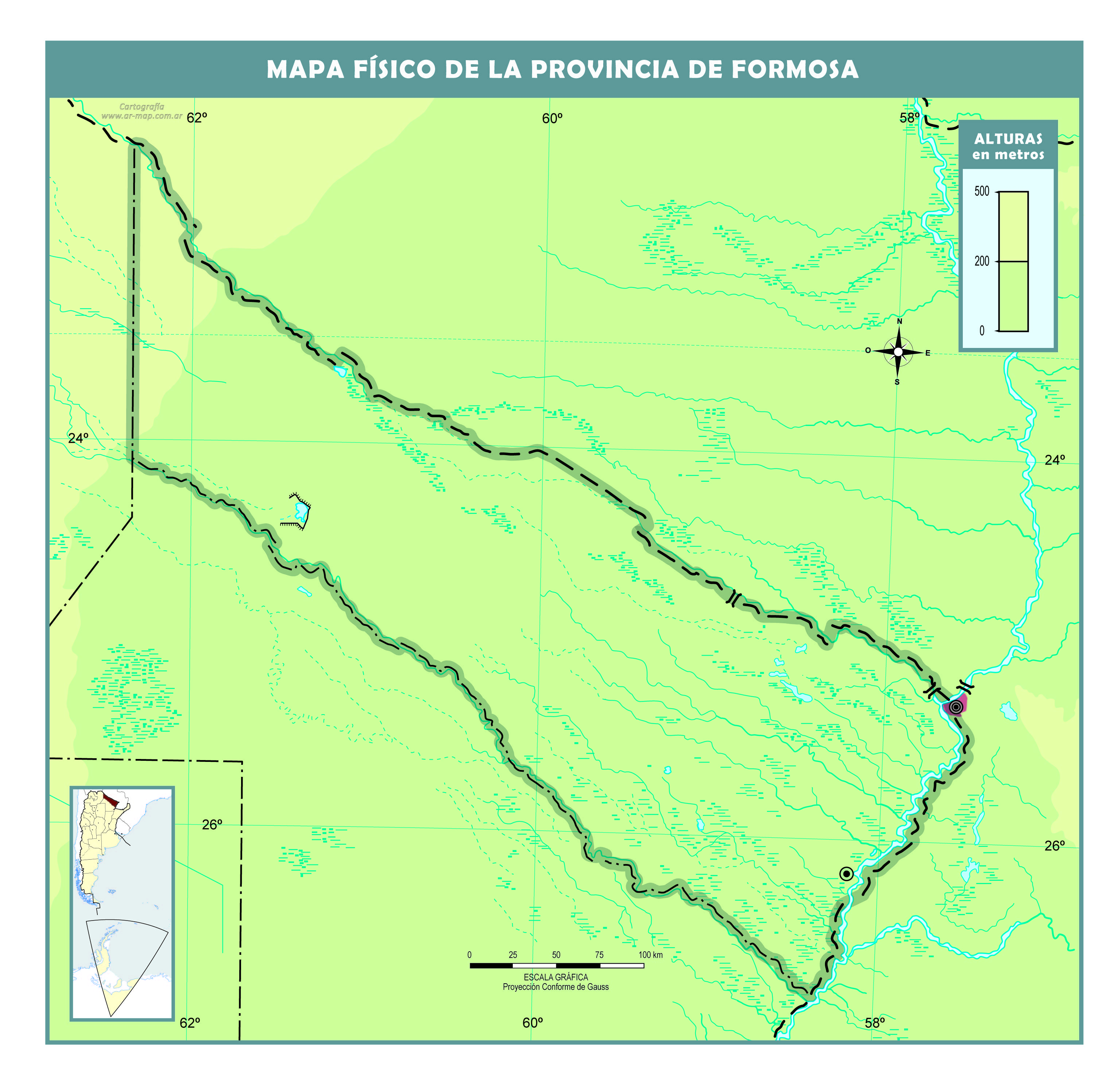 Mapa físico mudo de la provincia de Formosa