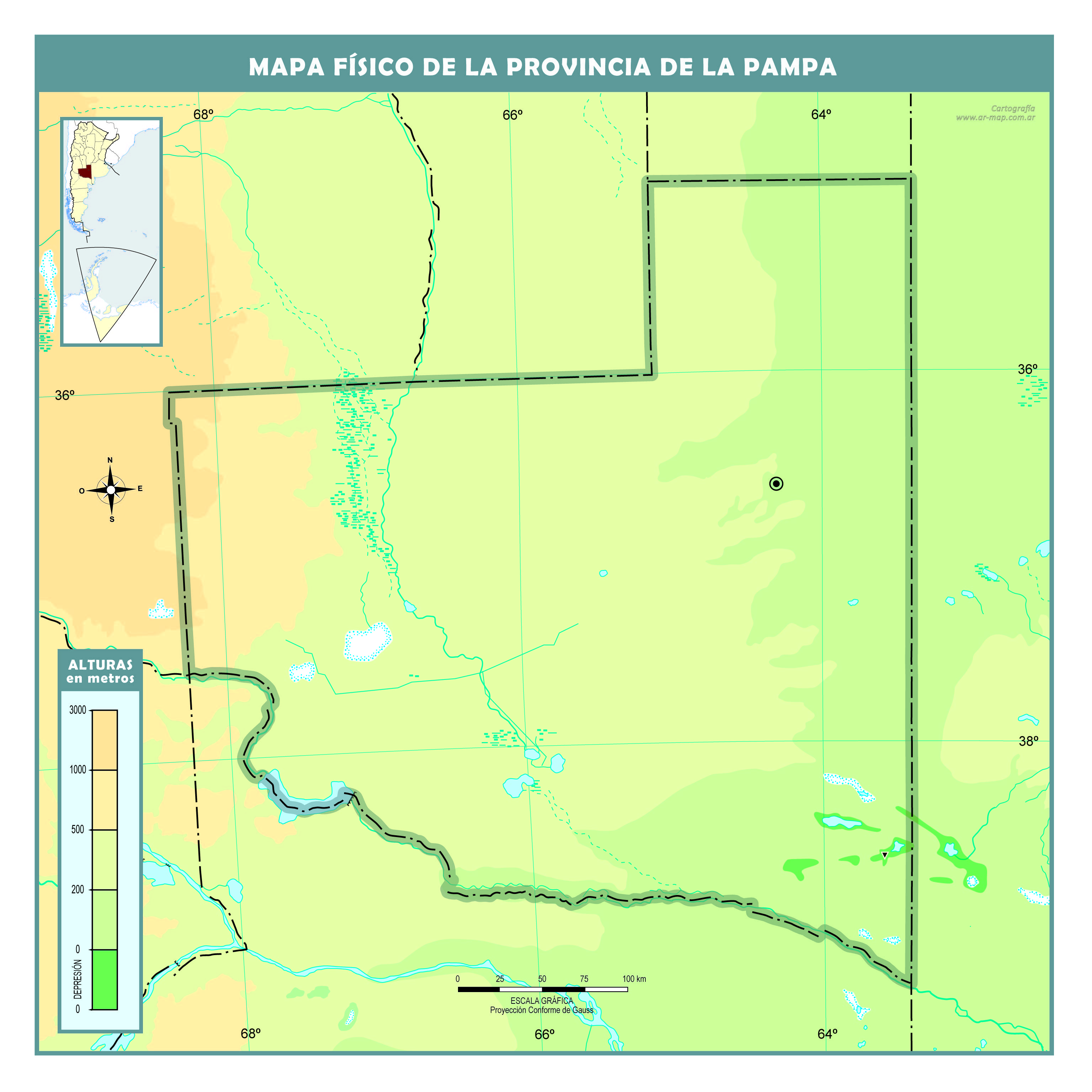Mapa físico mudo de la provincia de La Pampa