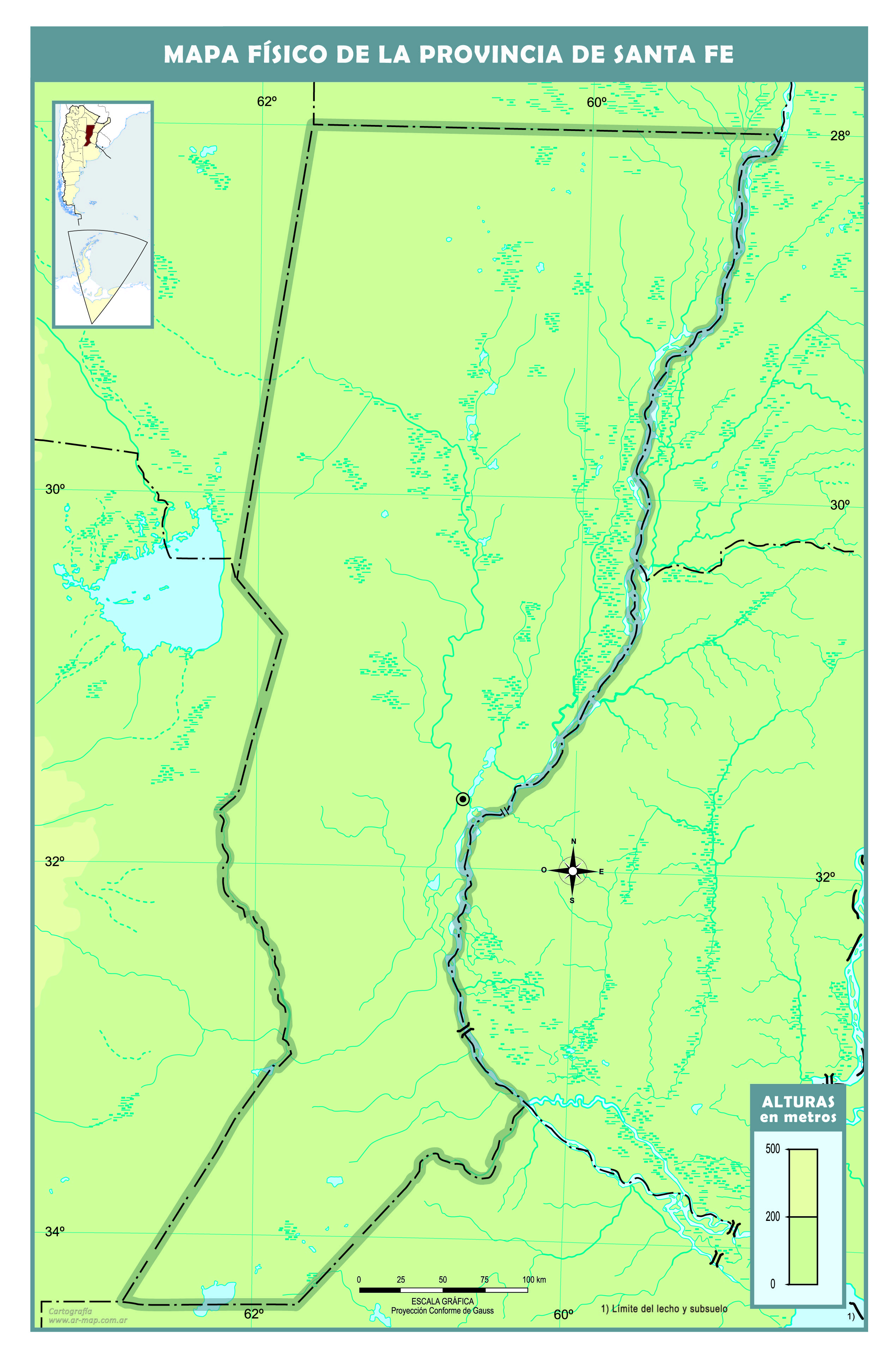 Mapa físico mudo de la provincia de Santa Fe