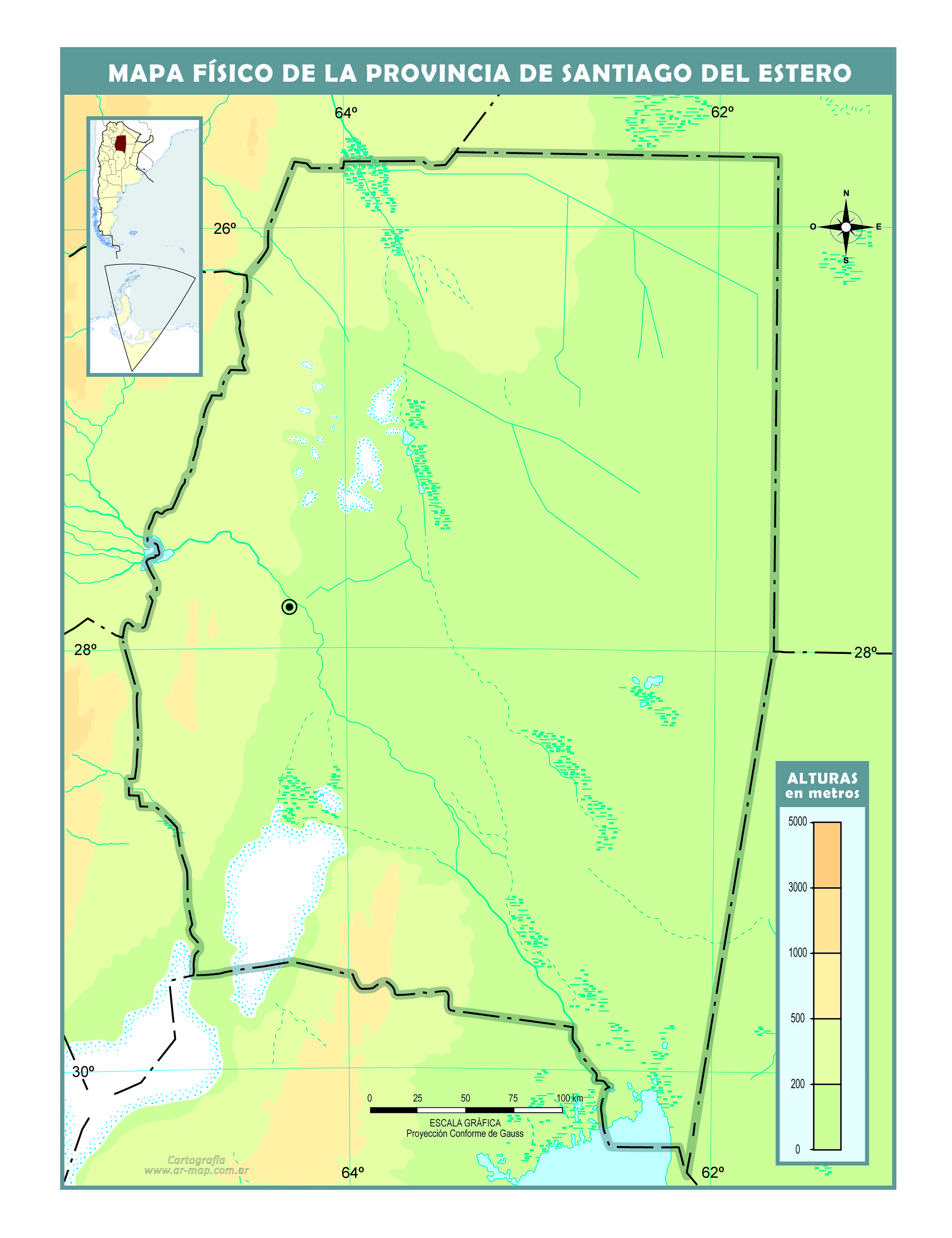 Mapa físico mudo de la provincia de Santiago del Estero