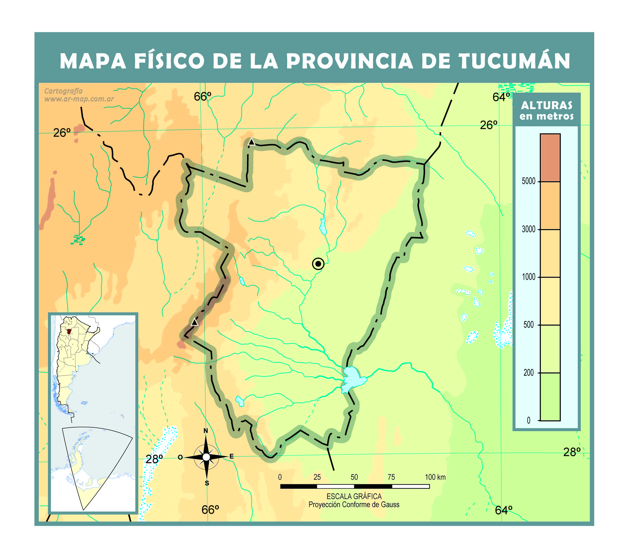 Mapa físico mudo de Tucumán