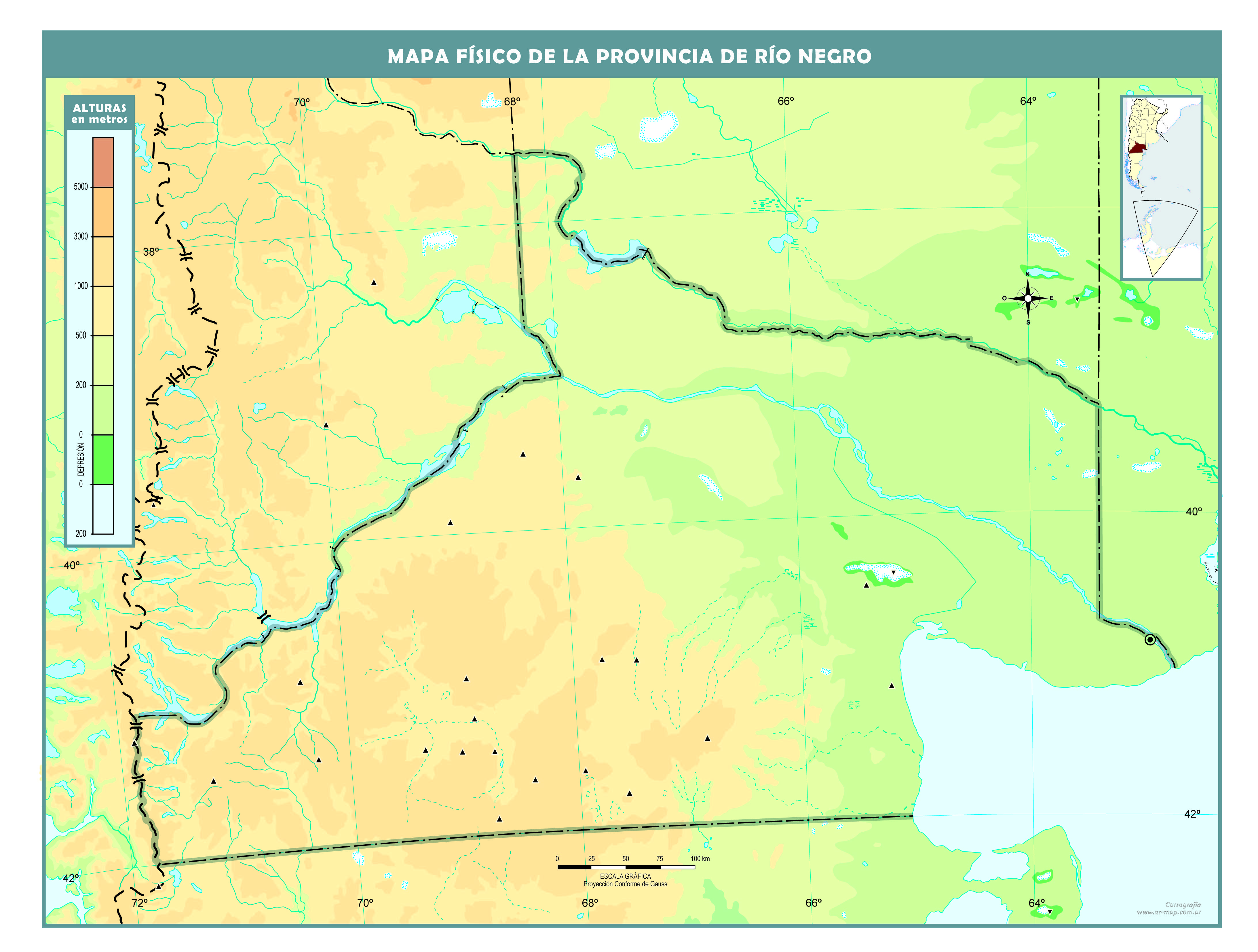 Mapa físico mudo de la provincia de Río Negro