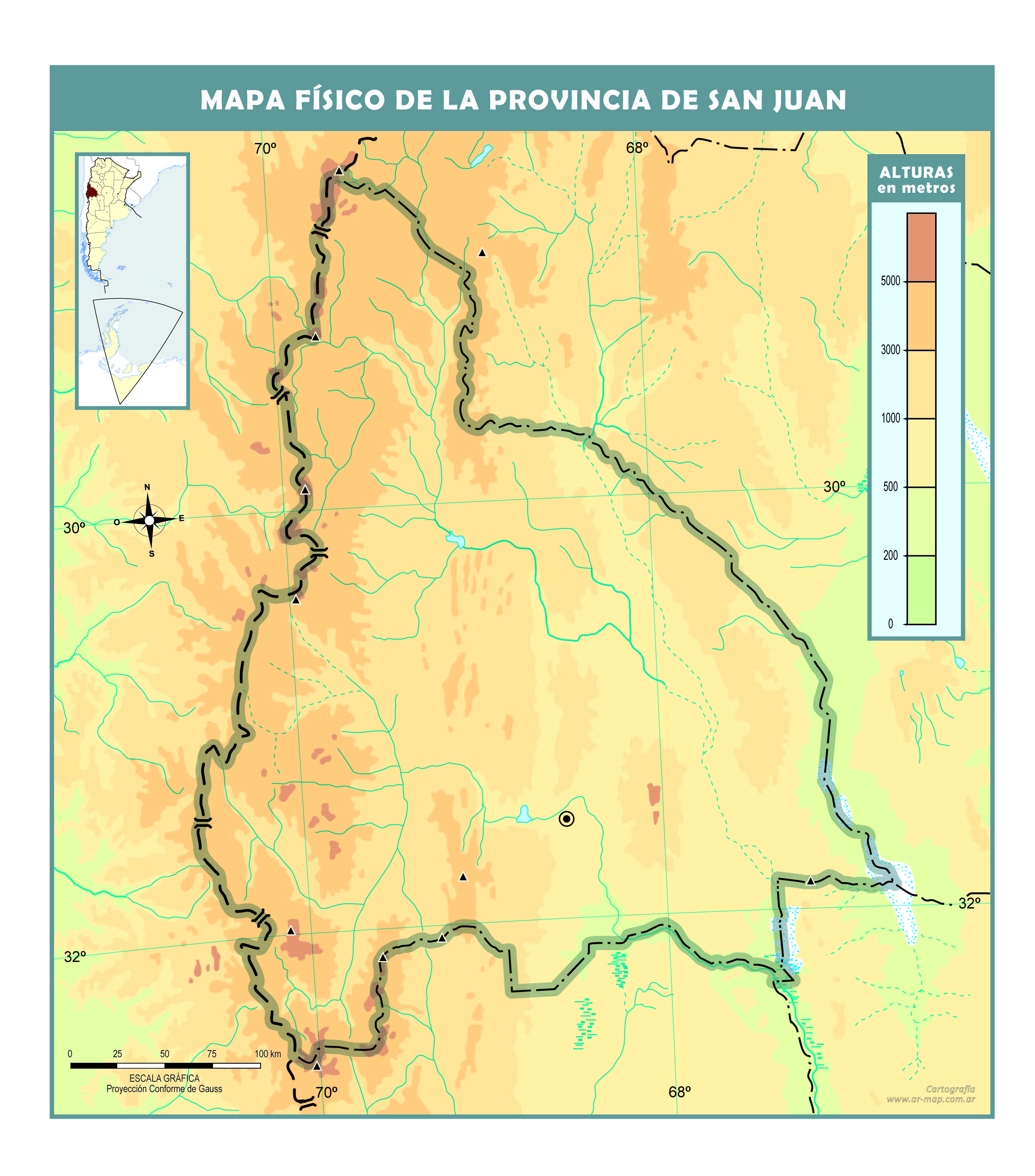 Mapa físico mudo de la provincia de San Juan