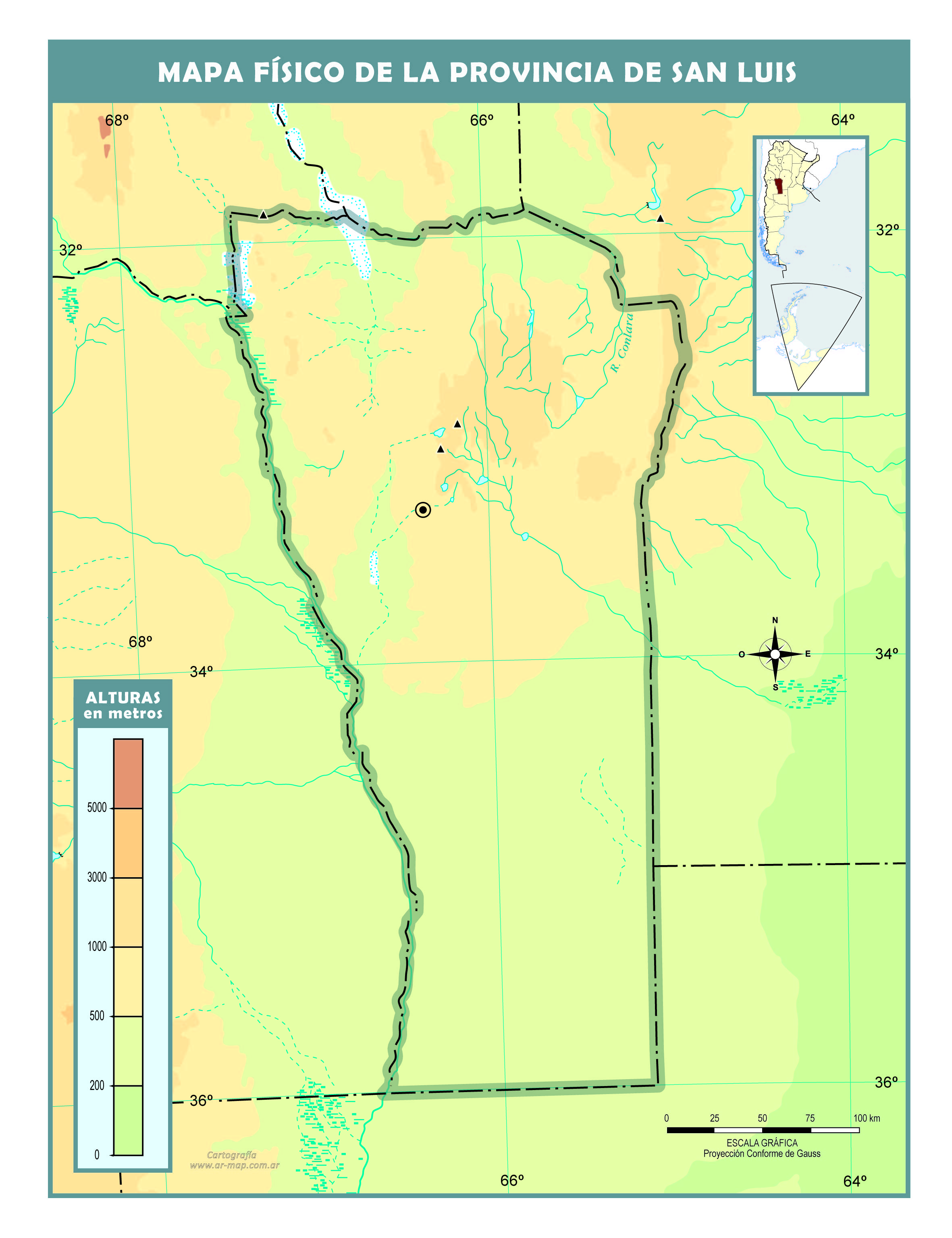 Mapa físico mudo de la provincia de San Luis