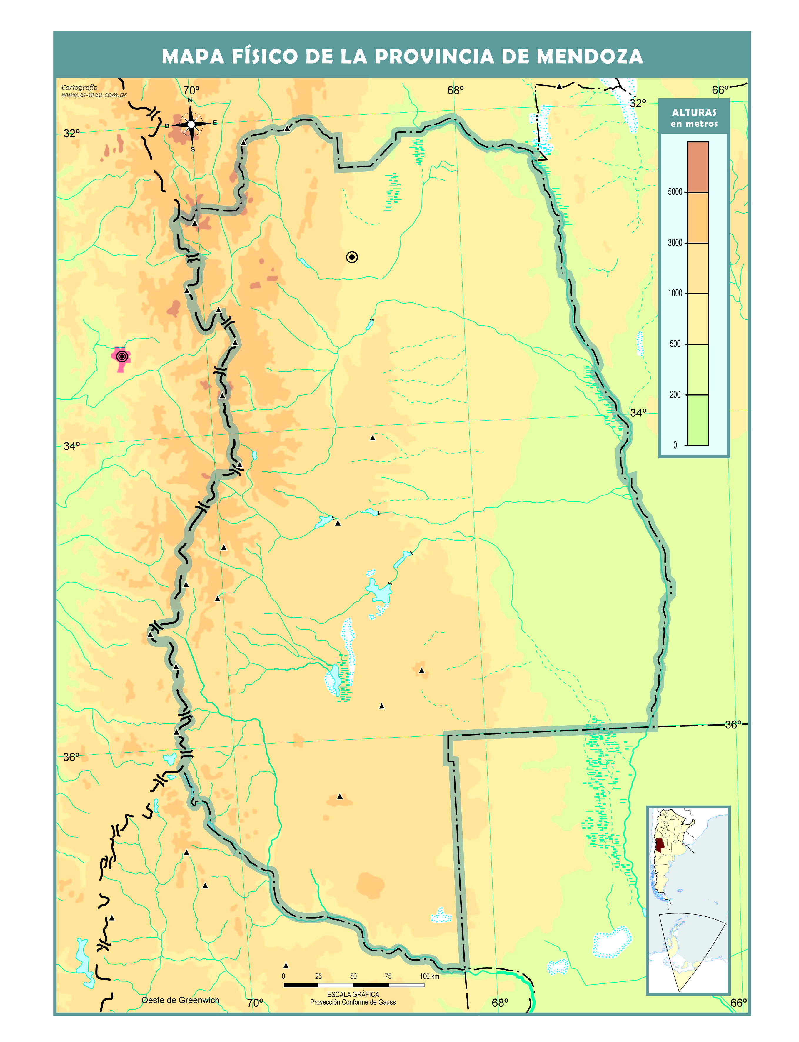 Mapa físico mudo de la provincia de Mendoza