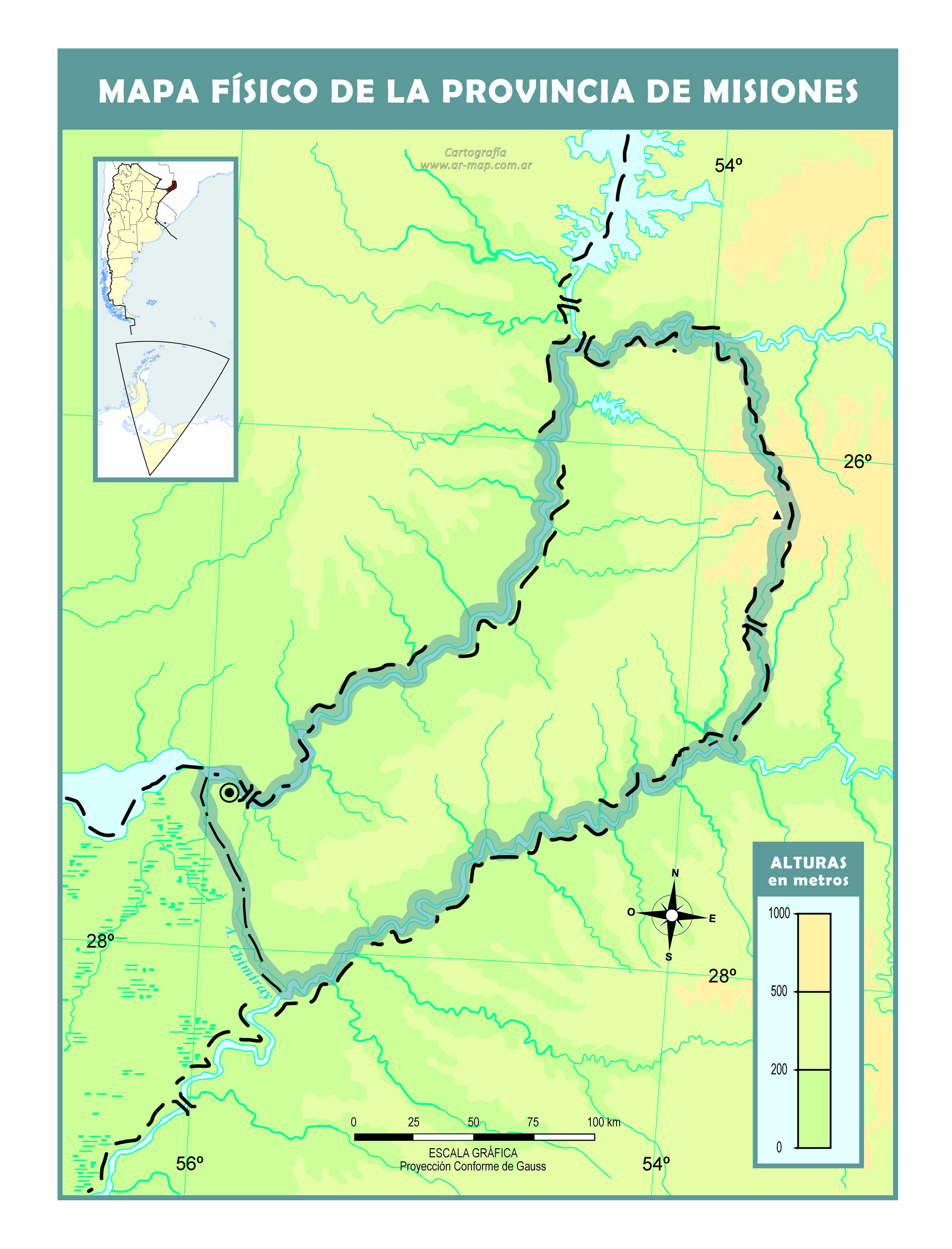 Mapa físico mudo de la provincia de Misiones