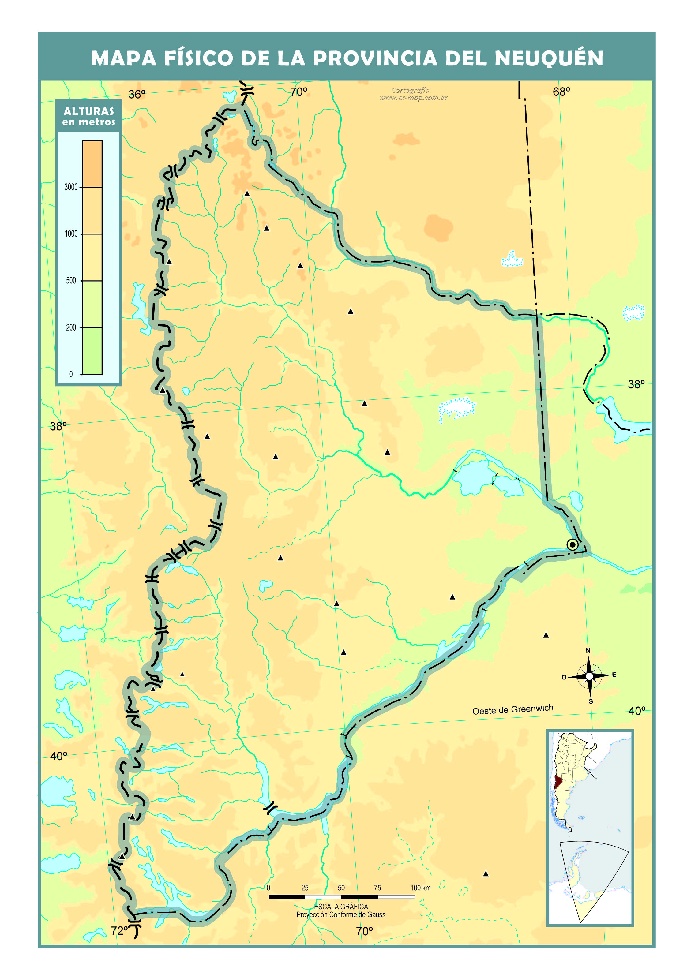 Mapa físico mudo de la provincia de Neuquén