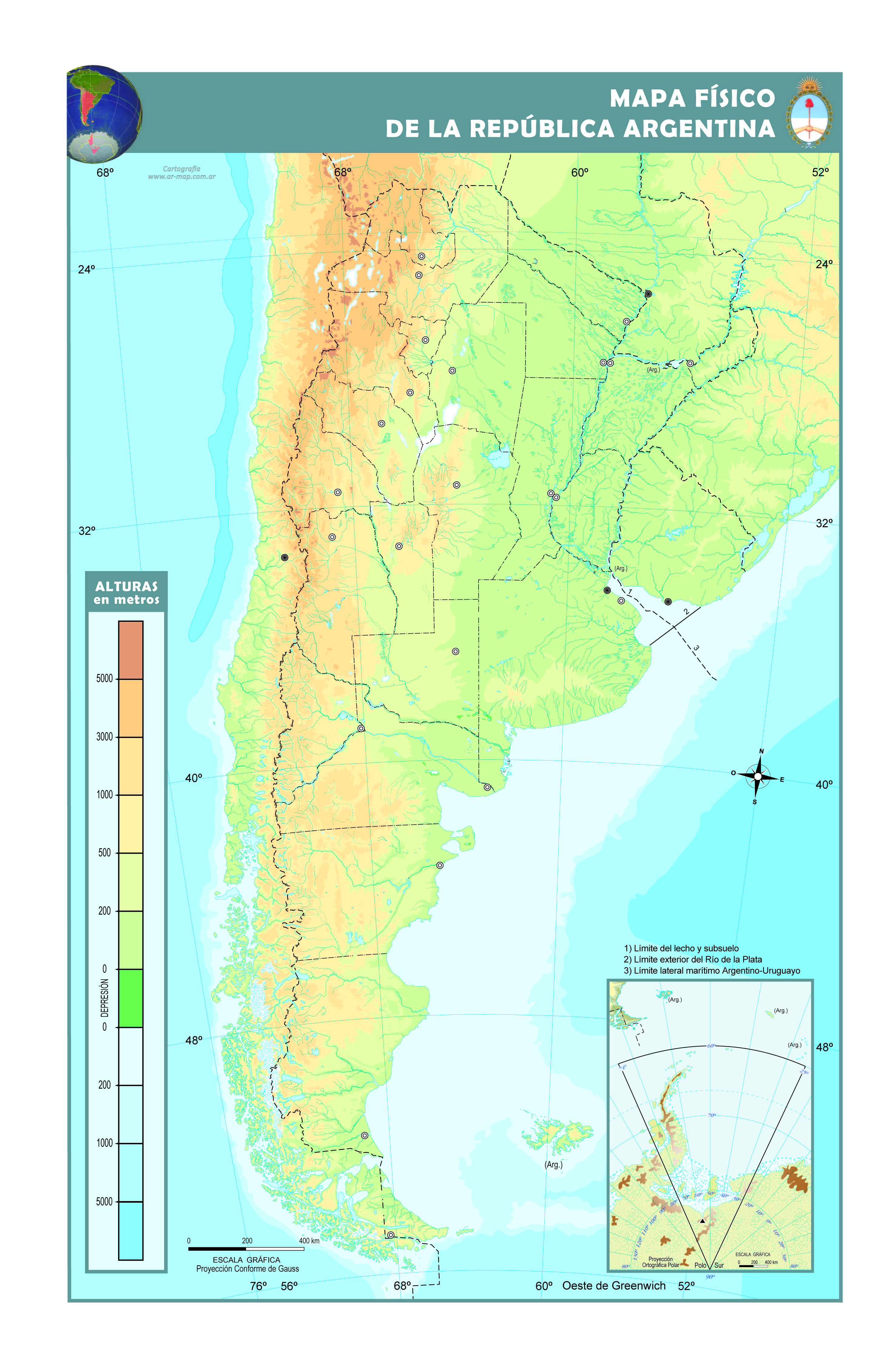 Mapa físico mudo de Argentina