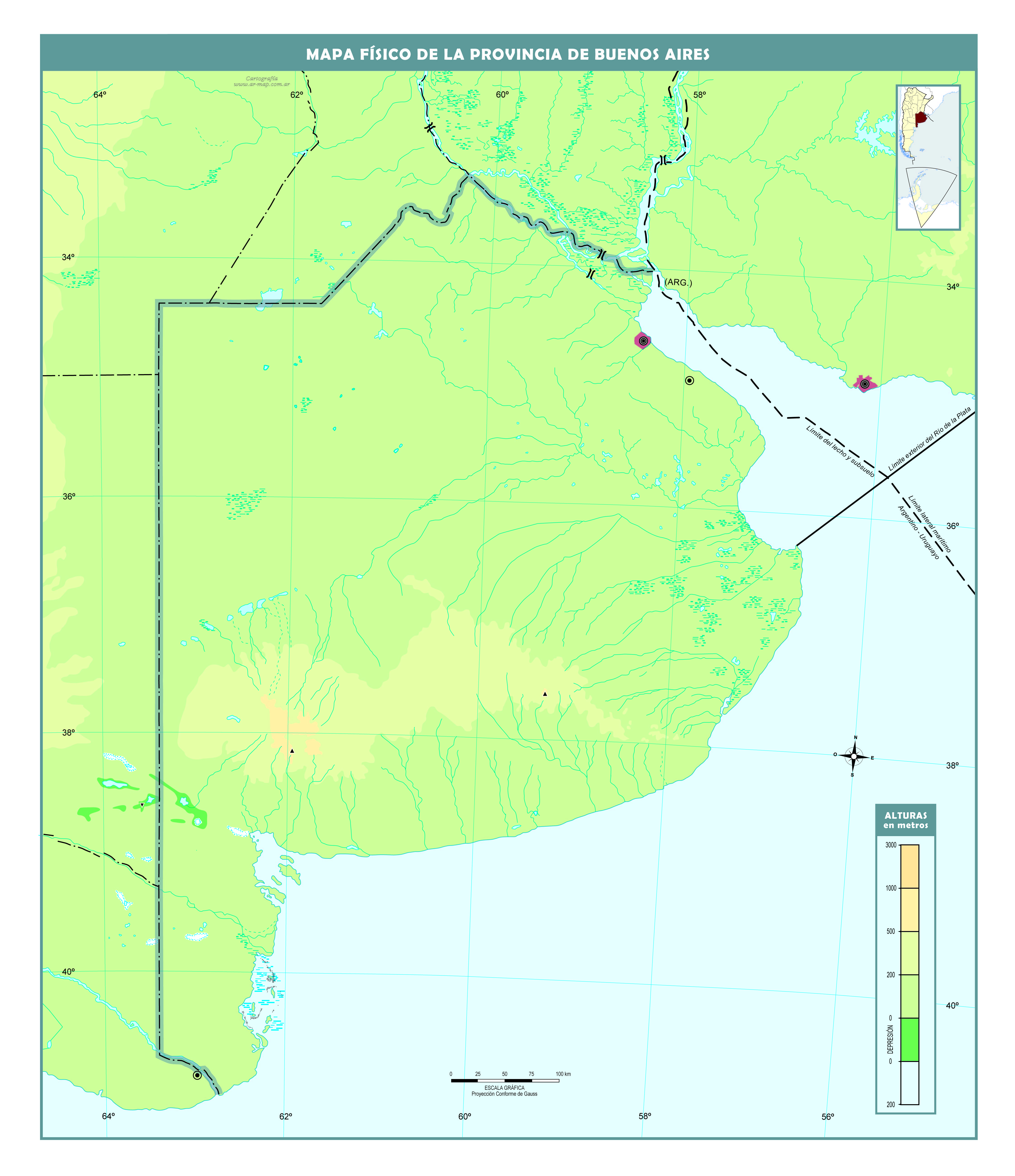 Mapa físico mudo de Buenos Aires