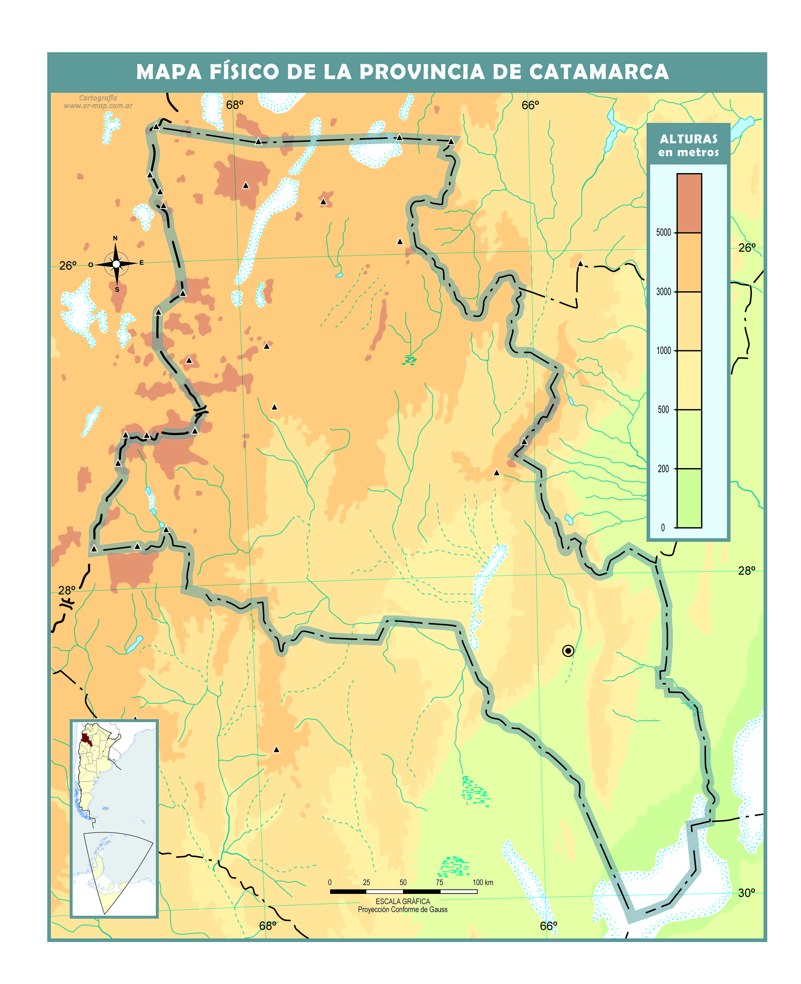 Mapa físico mudo de la provincia de Catamarca
