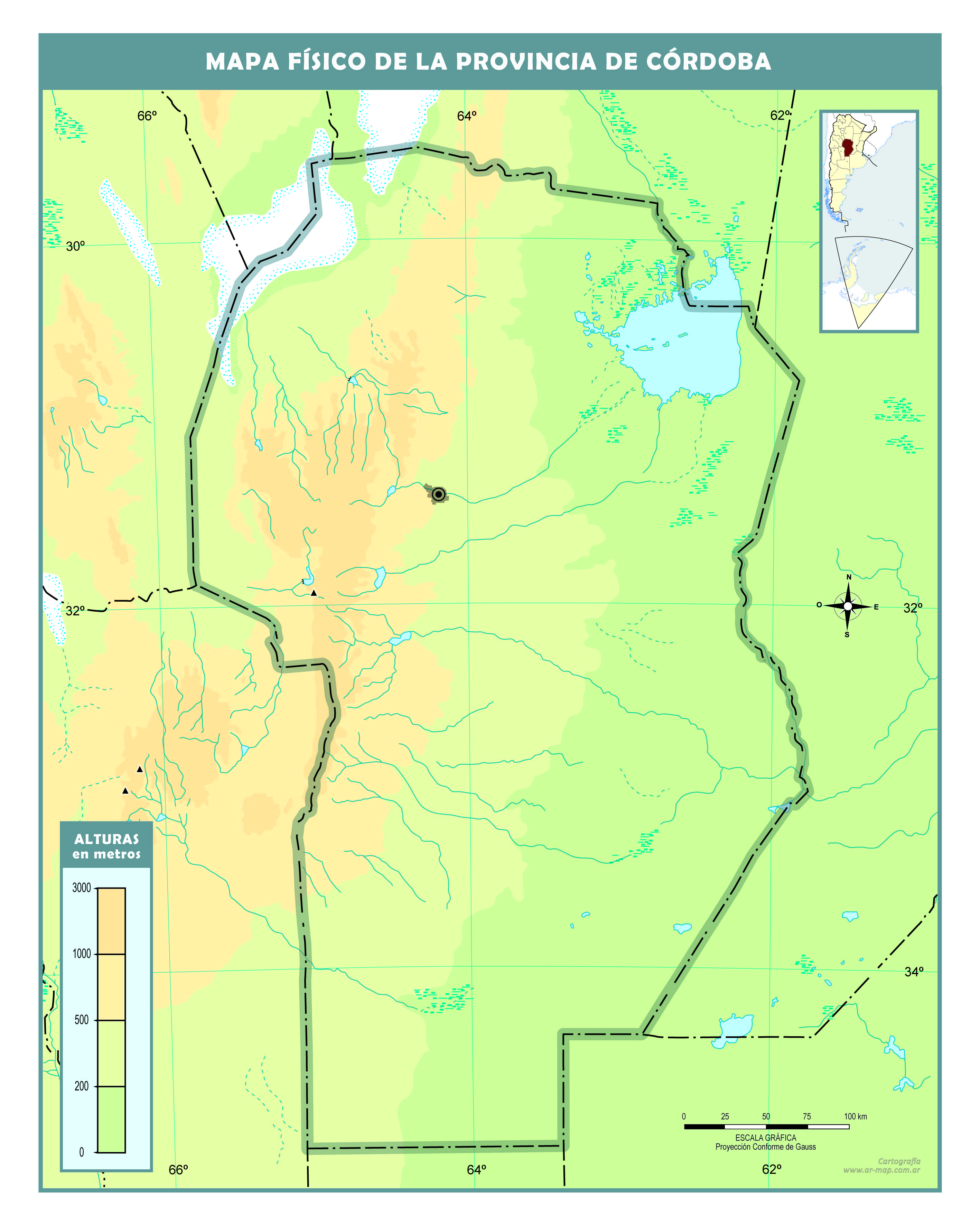 Mapa físico mudo de la provincia de Córdoba