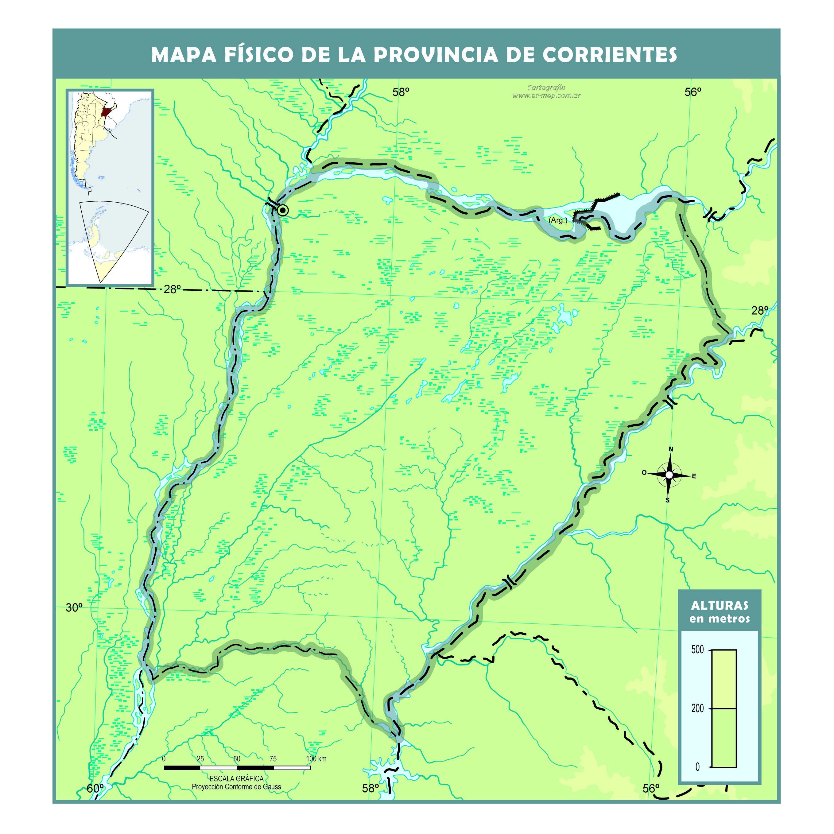 Mapa físico mudo de la provincia de Corrientes