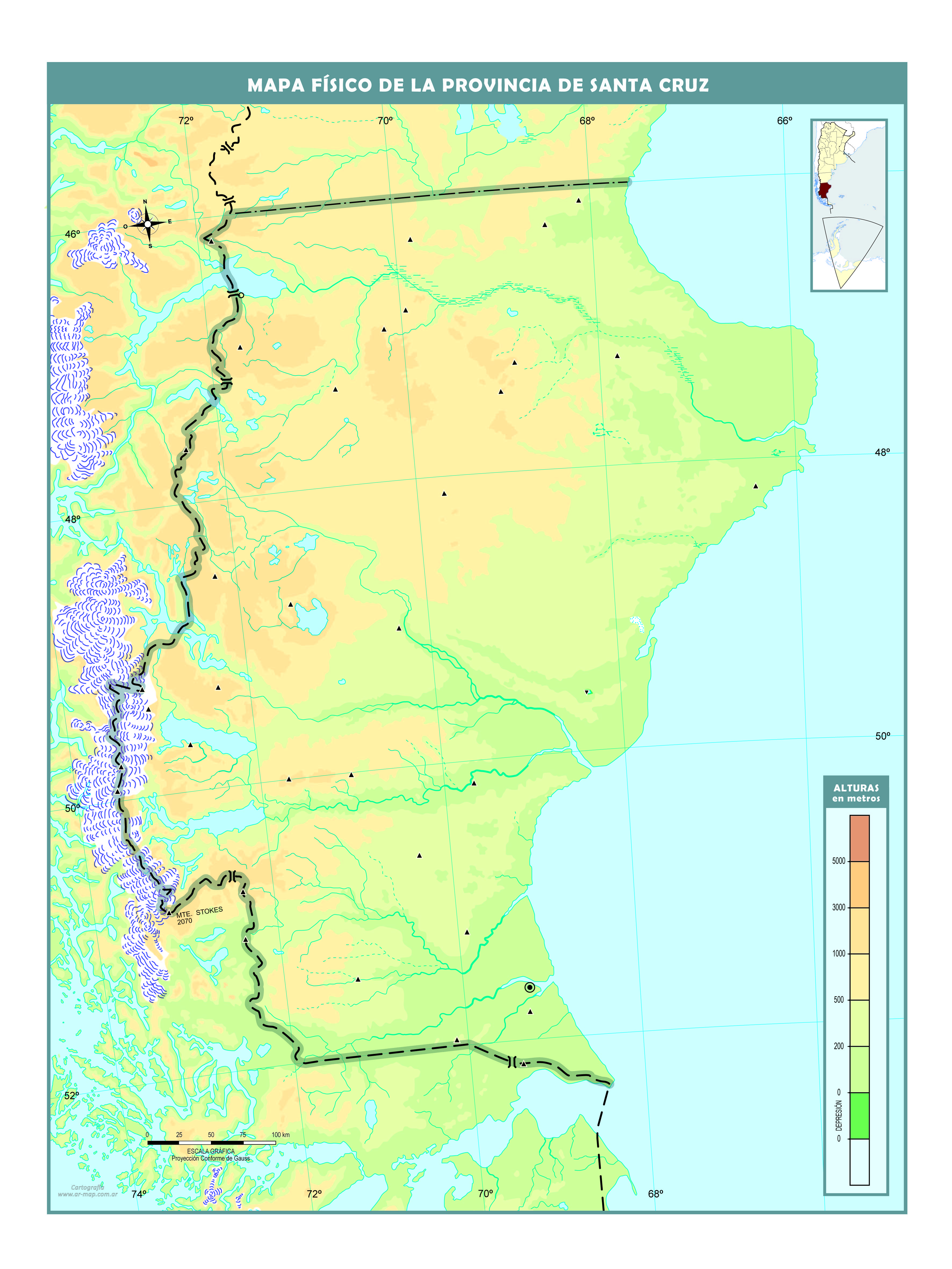 Mapa físico mudo de la provincia de Santa Cruz