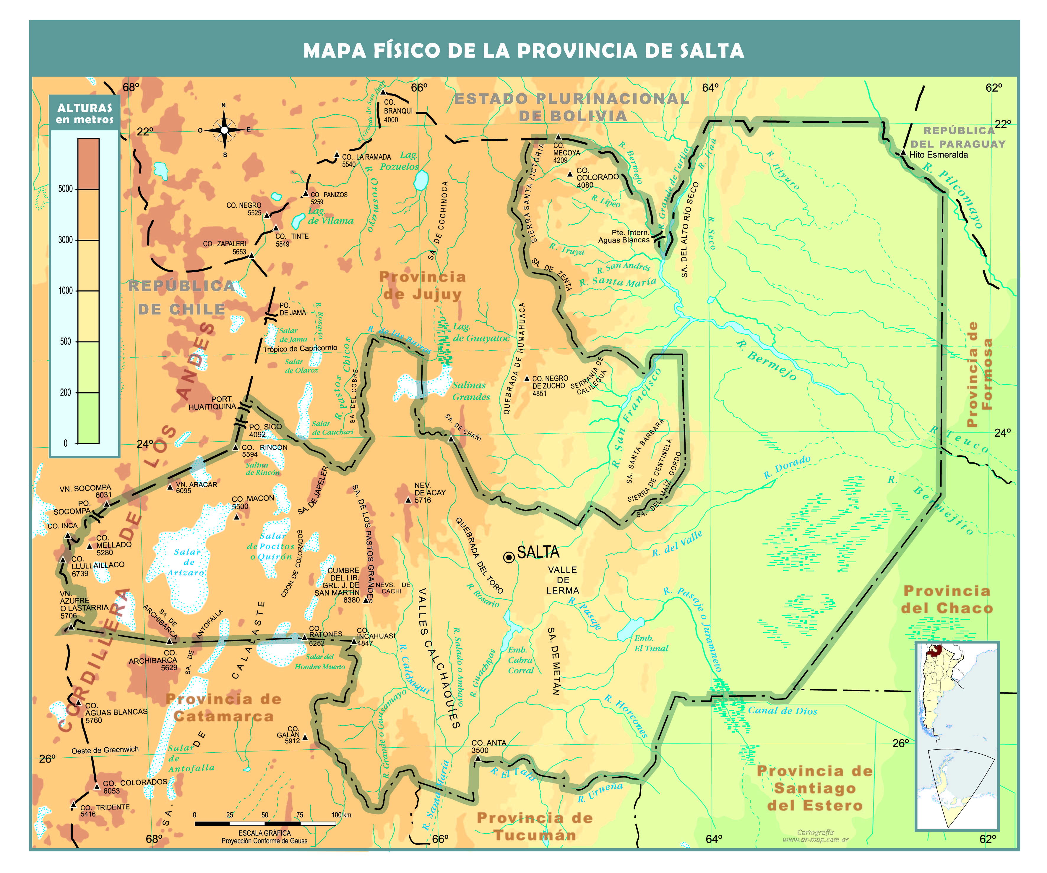 Mapa físico de Salta