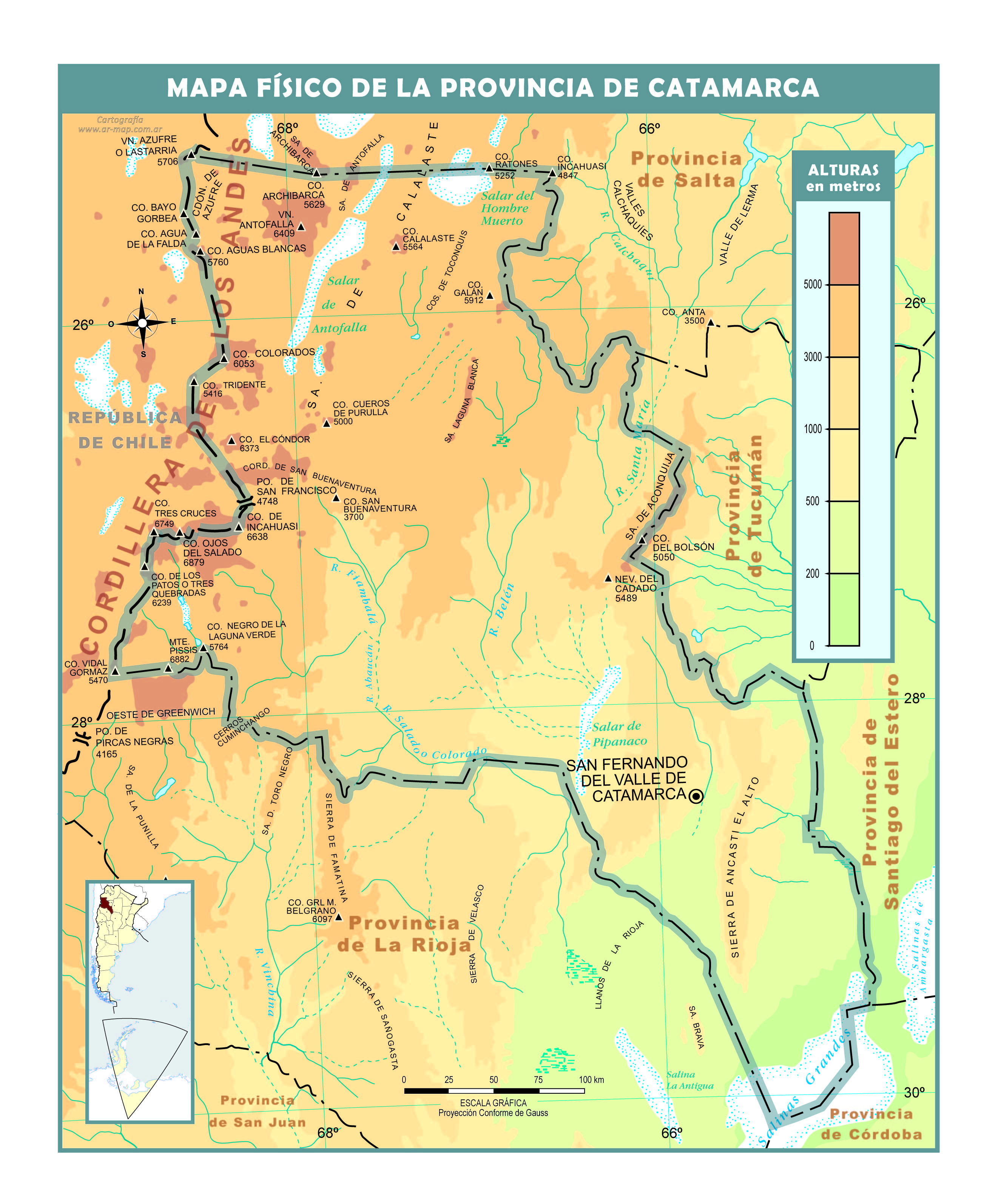 Mapa físico de Catamarca