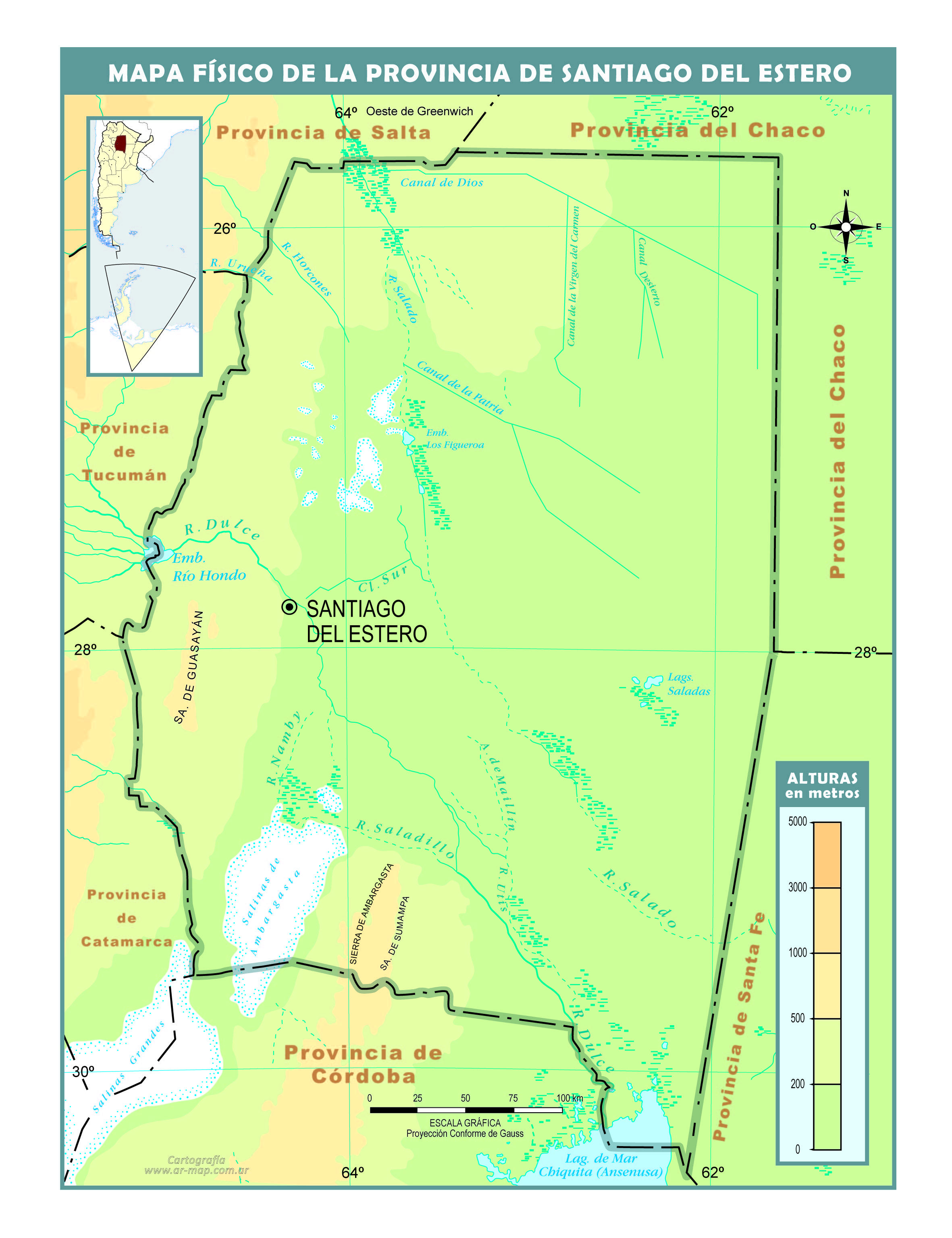 Mapa físico de Santiago del Estero