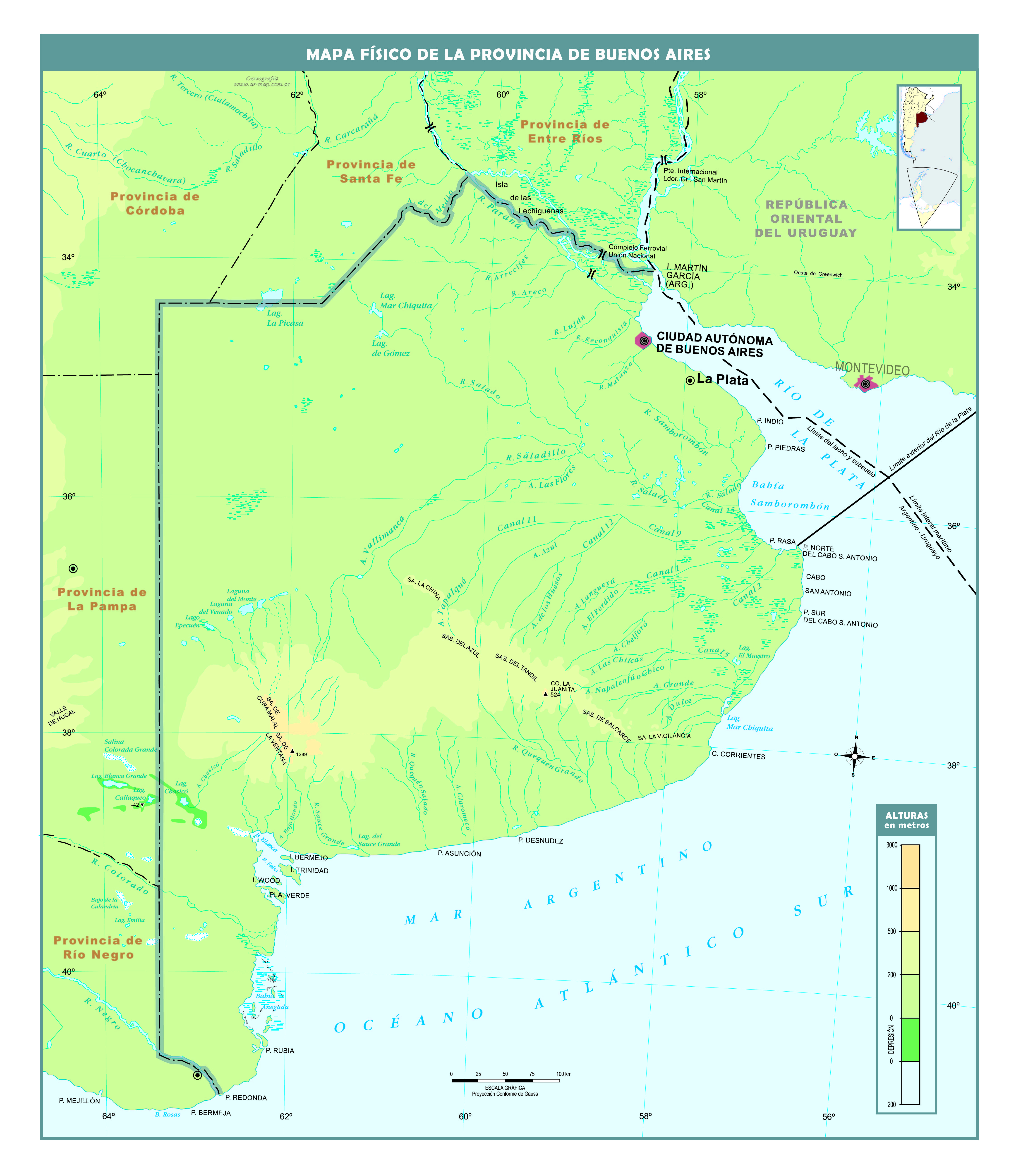 Mapa físico de la provincia de Buenos Aires