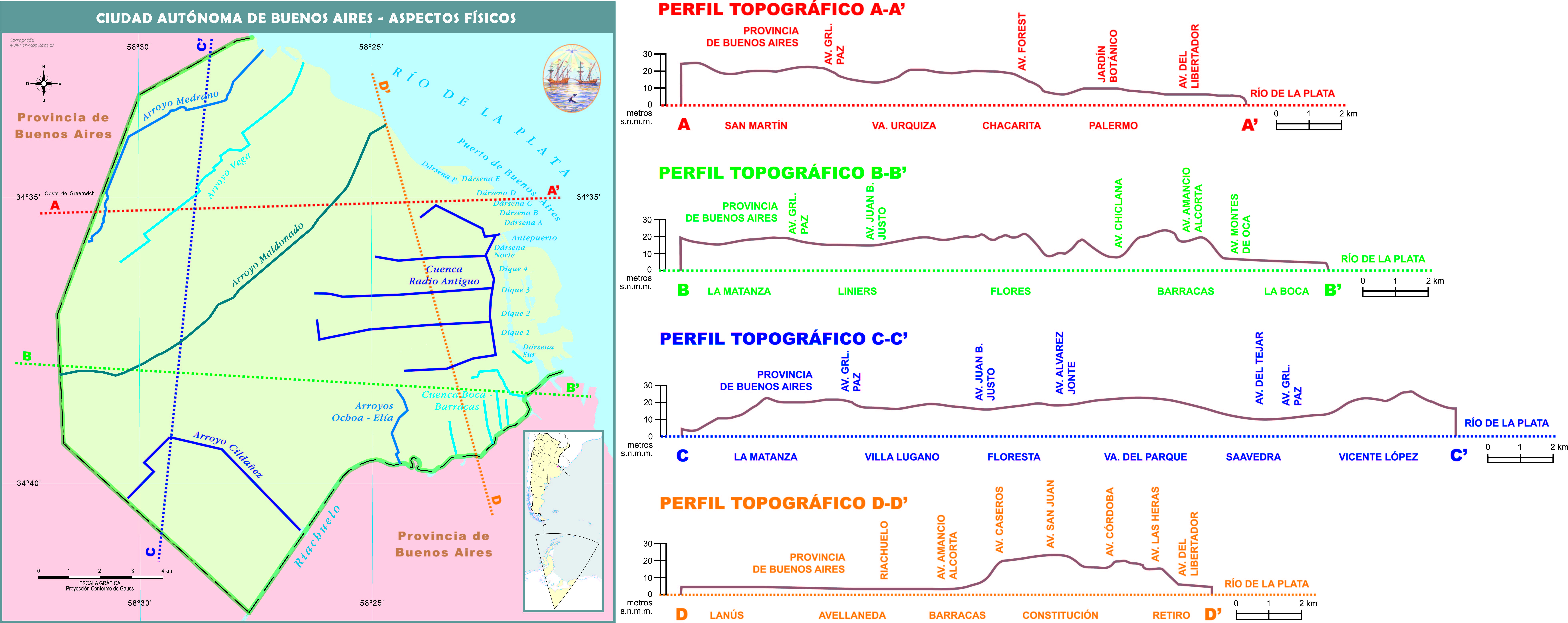 Mapa físico de la Ciudad Autónoma de Buenos Aires