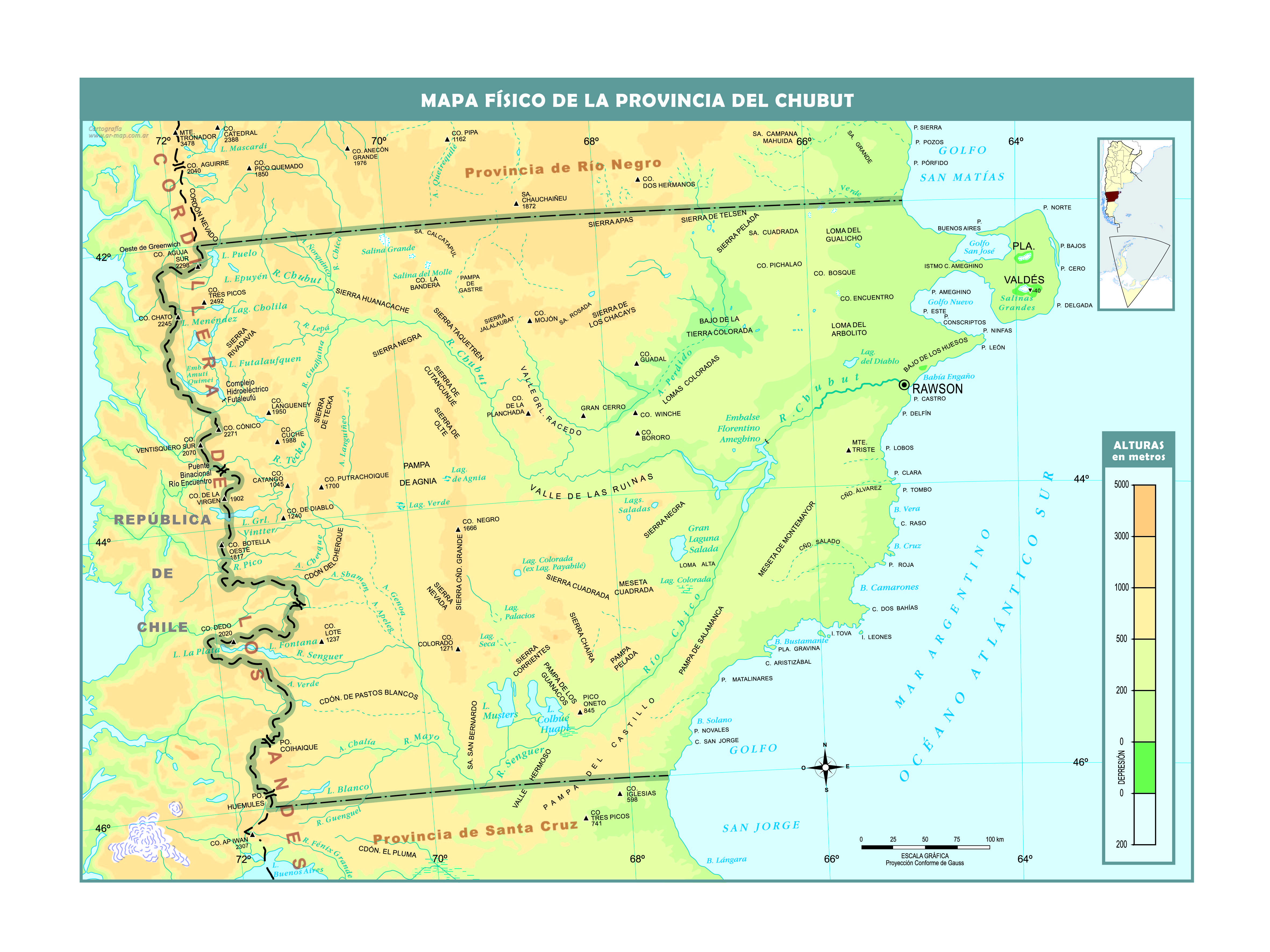 Mapa físico de Chubut