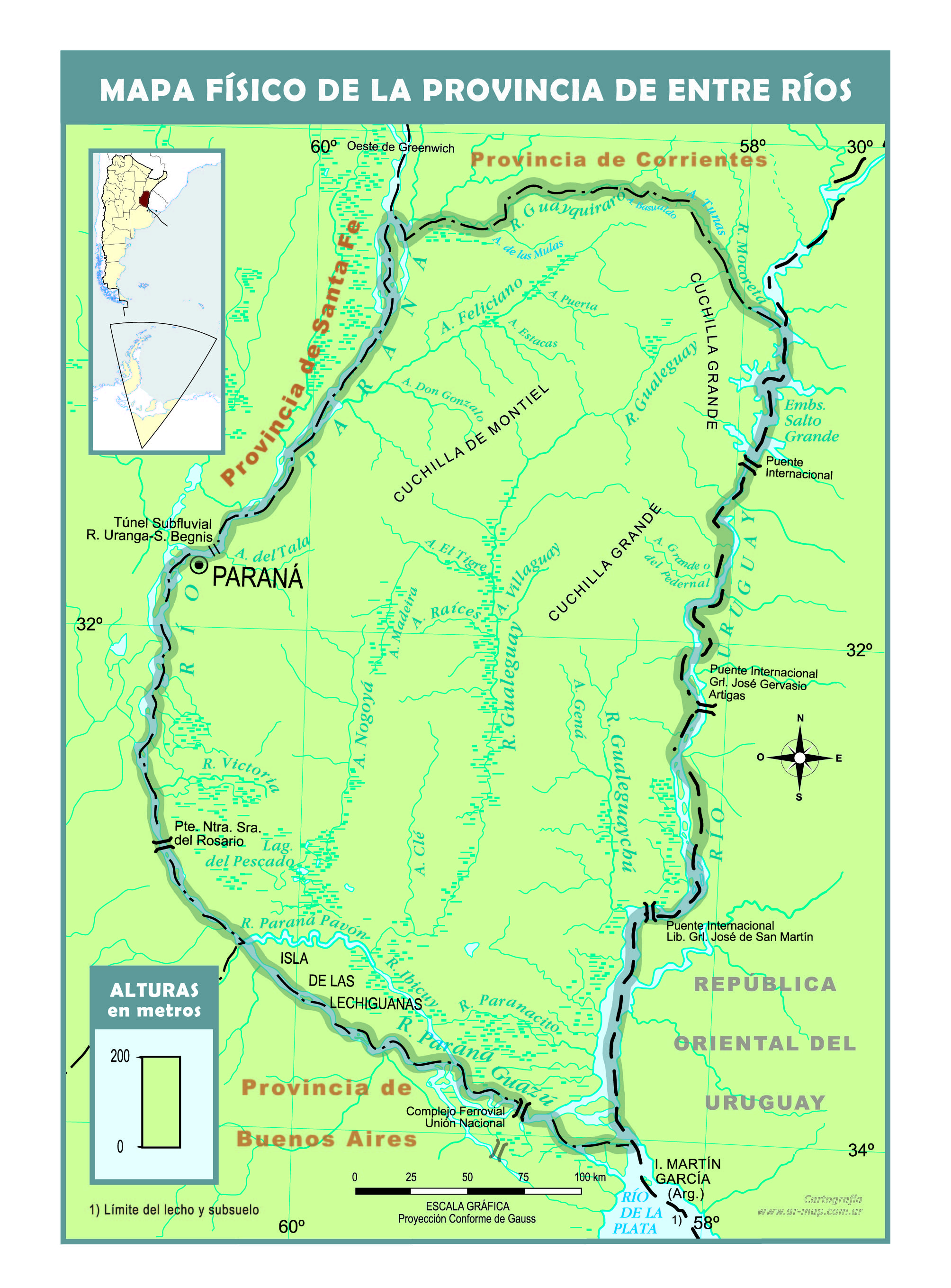 Mapa físico de Entre Ríos