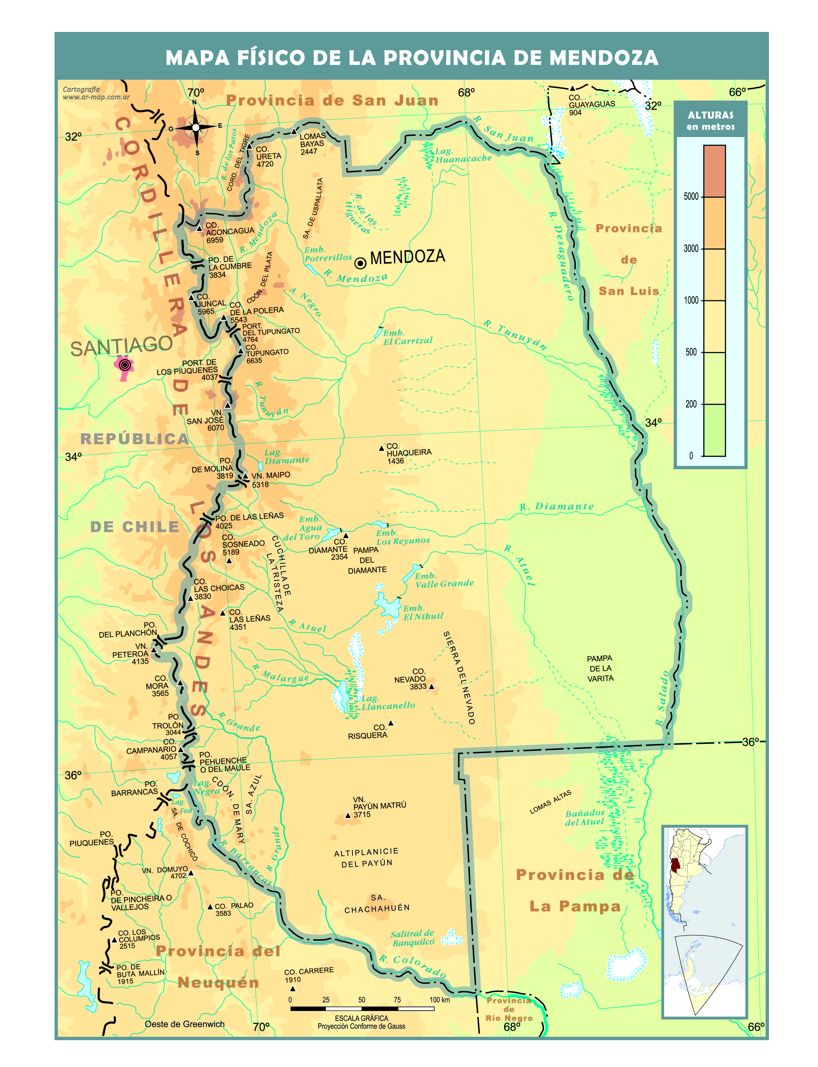 Mapa físico de Mendoza
