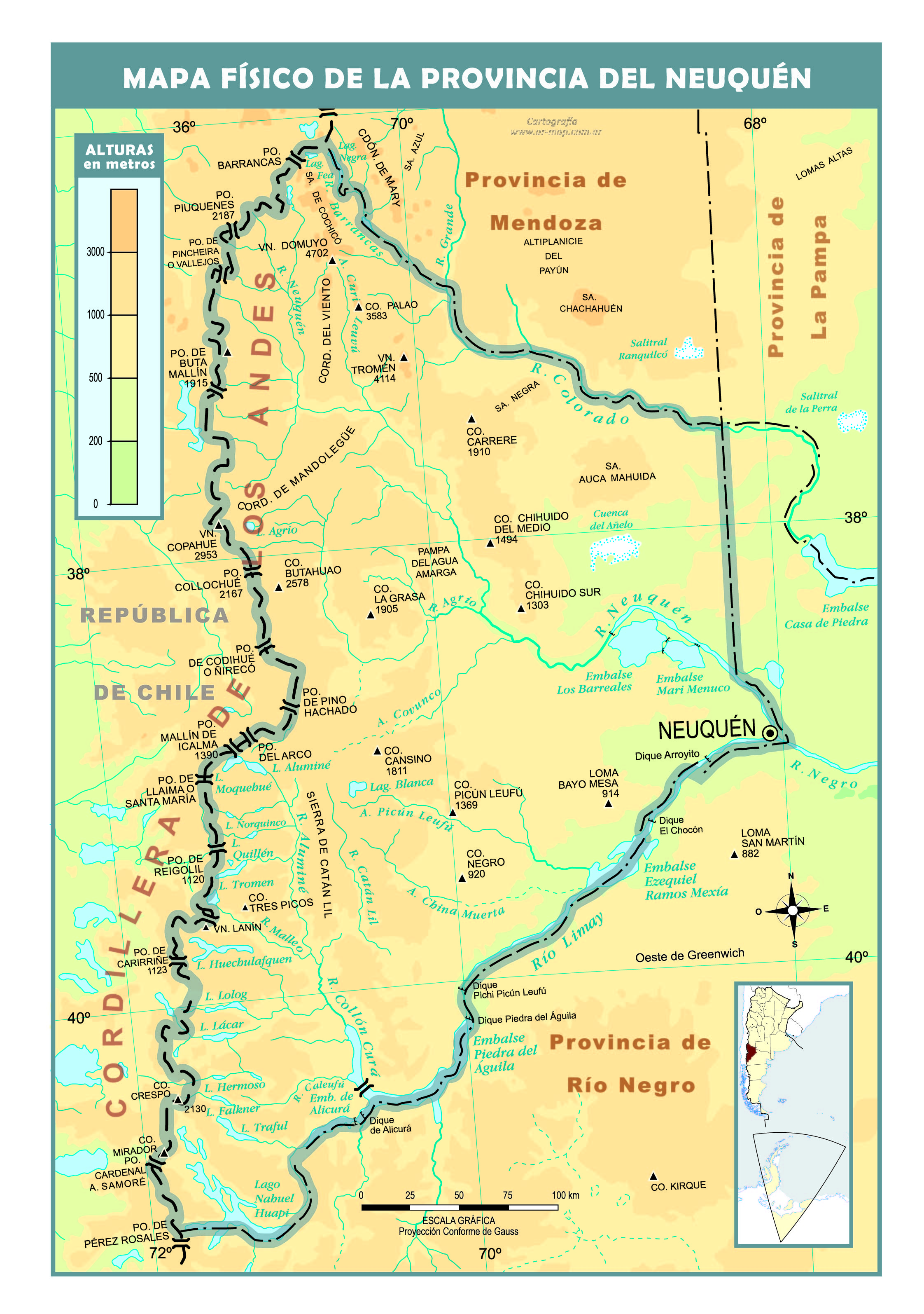 Mapa físico de Neuquén