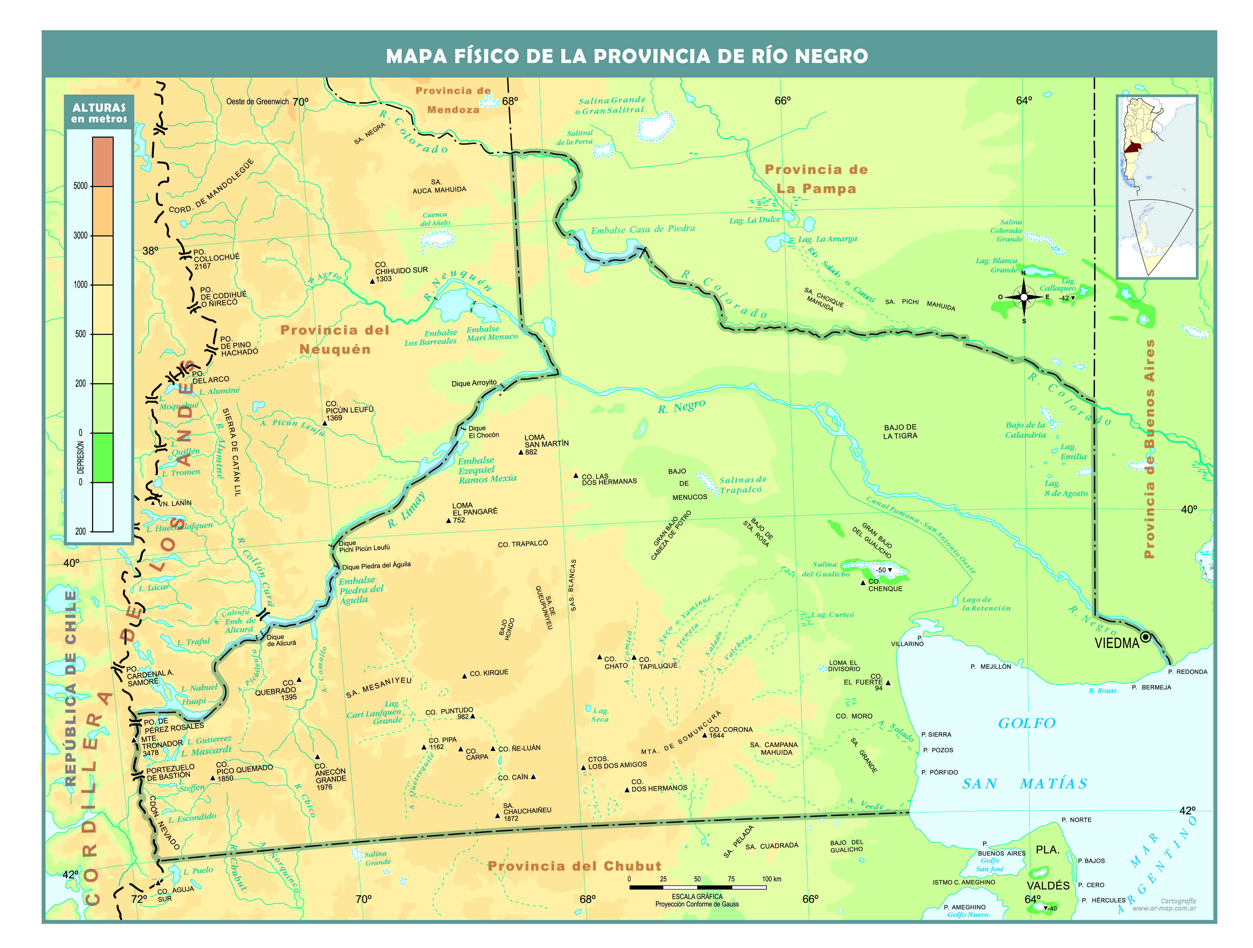 Mapa físico de Río Negro