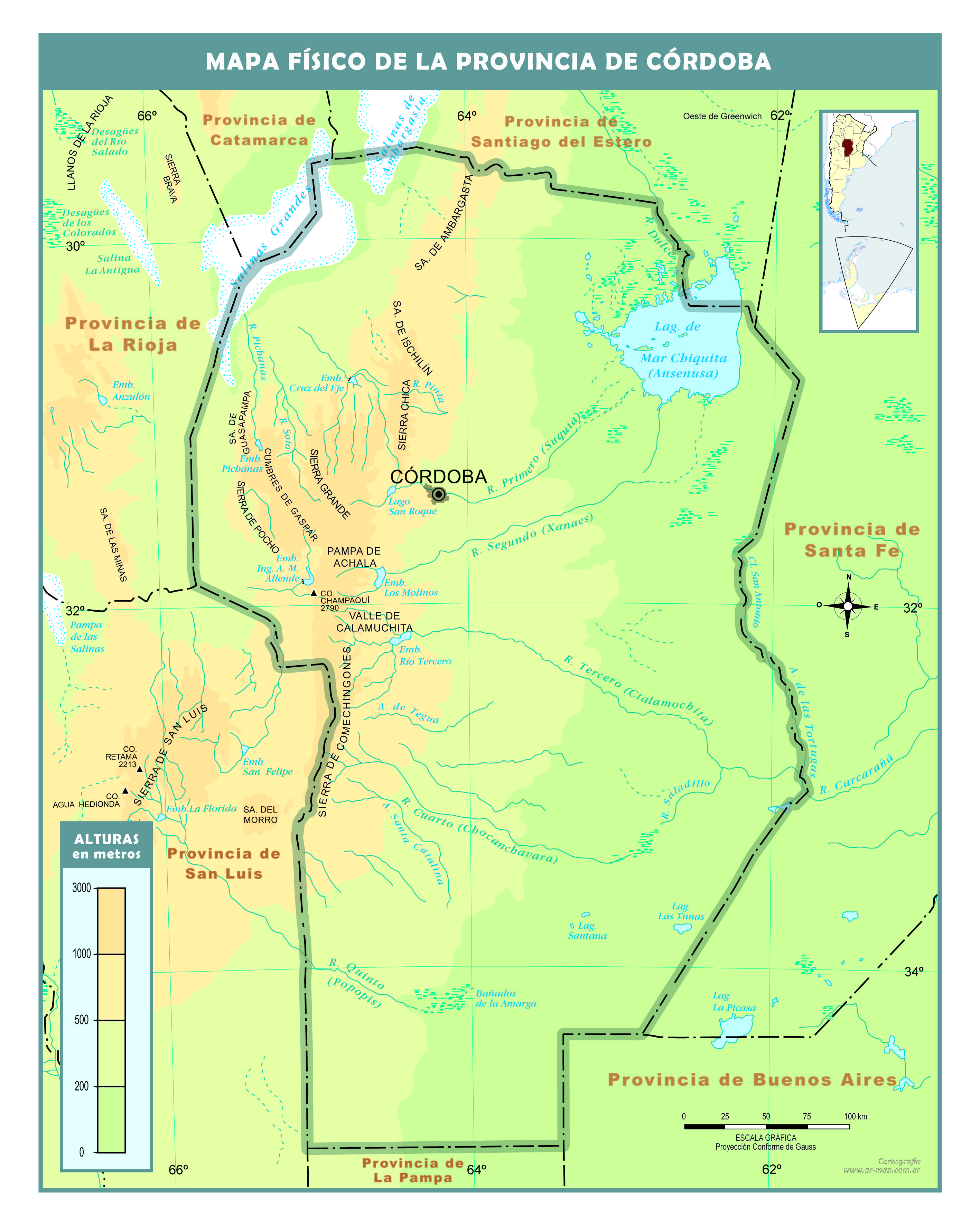 Mapa físico de Córdoba