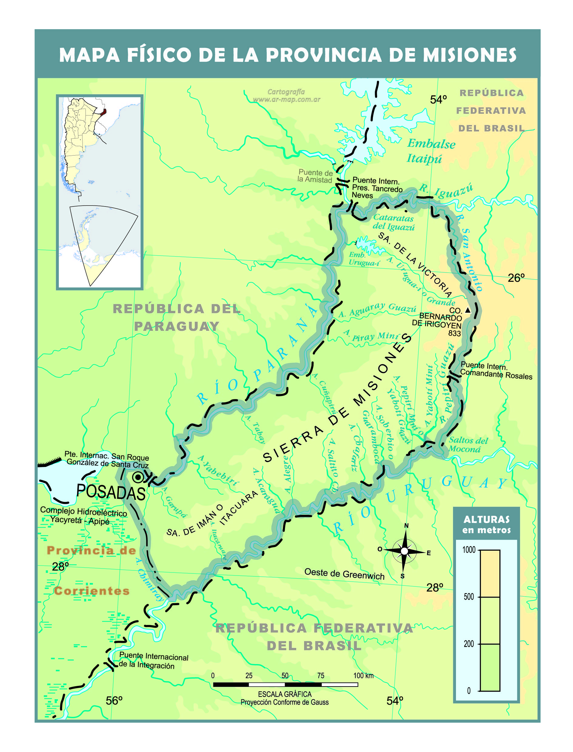 Mapa físico de Misiones